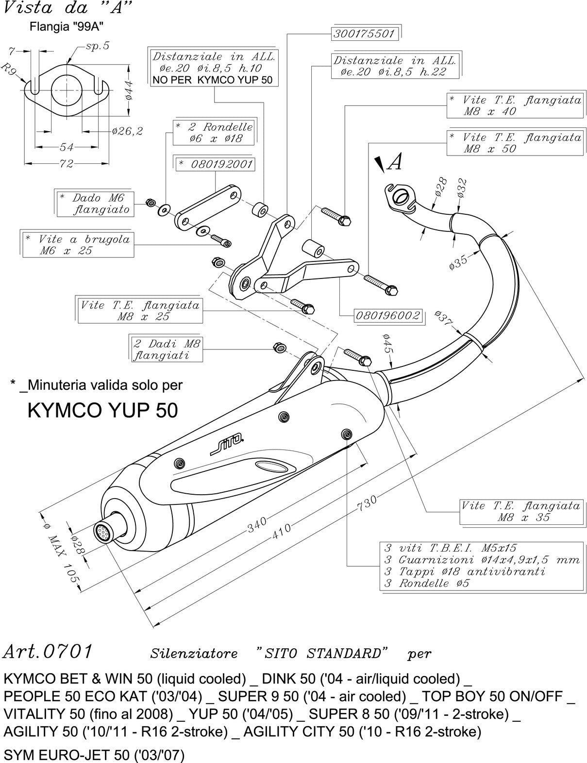 Complete Catalytic Exhaust System With Sound Certification Sito Stainless Steel - Leovince Compatible With Kymco Super 8 50 2T (2009-2012)