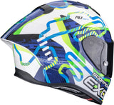 Full-Face Motorcycle Helmet Scorpion Exo Exo-R1 Evo Ii Air Ultra Tct White Blue Green Cornering Size Xl