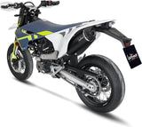 Complete Exhaust System Without Catalytic Converter And Without Sound Certification Nero Stainless Steel Carbon Fiber End Cap - Leovince Compatible With Husqvarna 701 Supermoto (2017-2020)