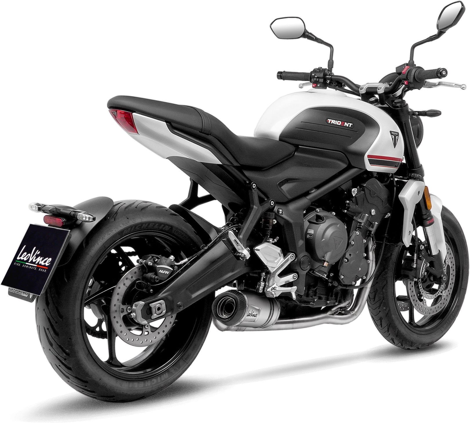 Complete Exhaust System Without Catalytic Converter And Without Sound Certification Lv One Evo Stainless Steel Carbon Fiber End Cap - Leovince Compatible With Triumph Trident 660 (2021-2024)