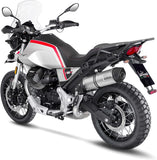 Exhaust Tip Without Sound Certification Lv One Evo Stainless Steel Carbon Fiber End Cap - Leovince Compatible With Moto Guzzi V85 Tt (2019-2023)