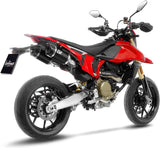 Dual Exhaust System Without Sound Certification Lv Pro Steel Black Carbon Fiber End Cap - Leovince Compatible With Ducati Hypermotard 698 Mono (2024-2026)