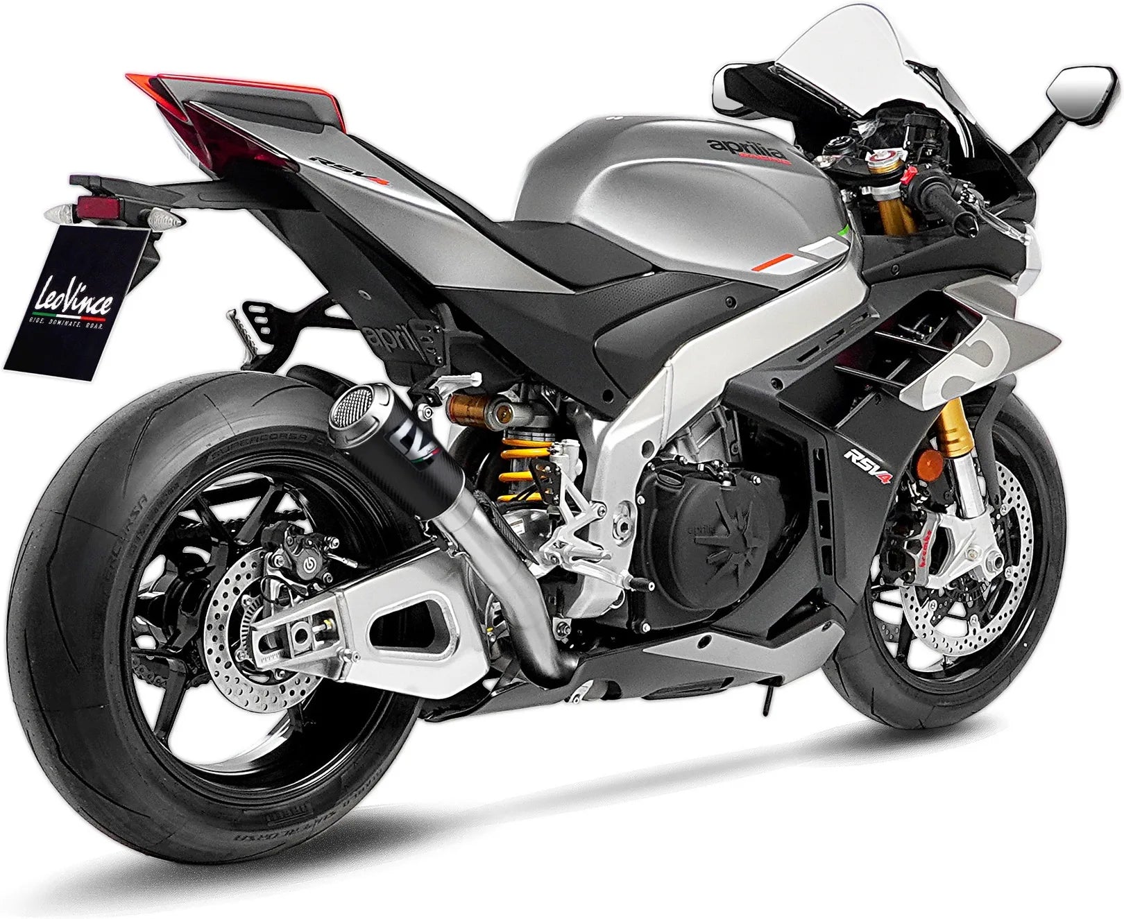 Exhaust Tip Without Sound Certification Lv-10 Carbon Fiber Stainless Steel End Cap - Leovince Compatible With Aprilia Rsv4 1100 (2021-2024)