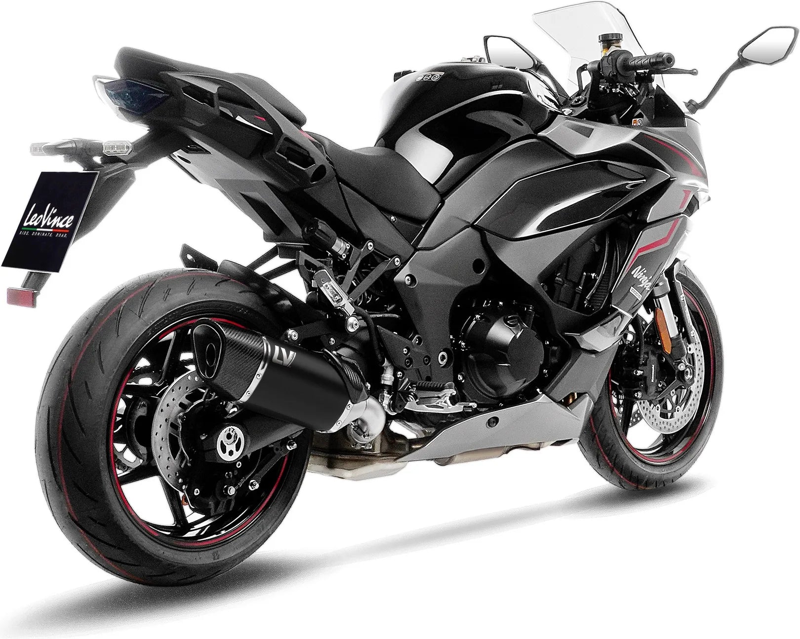 Exhaust Tip Without Sound Certification Lv-14 R Steel Black Carbon Fiber End Cap - Leovince Compatible With Kawasaki Ninja 1000 Sx (2025-2026)