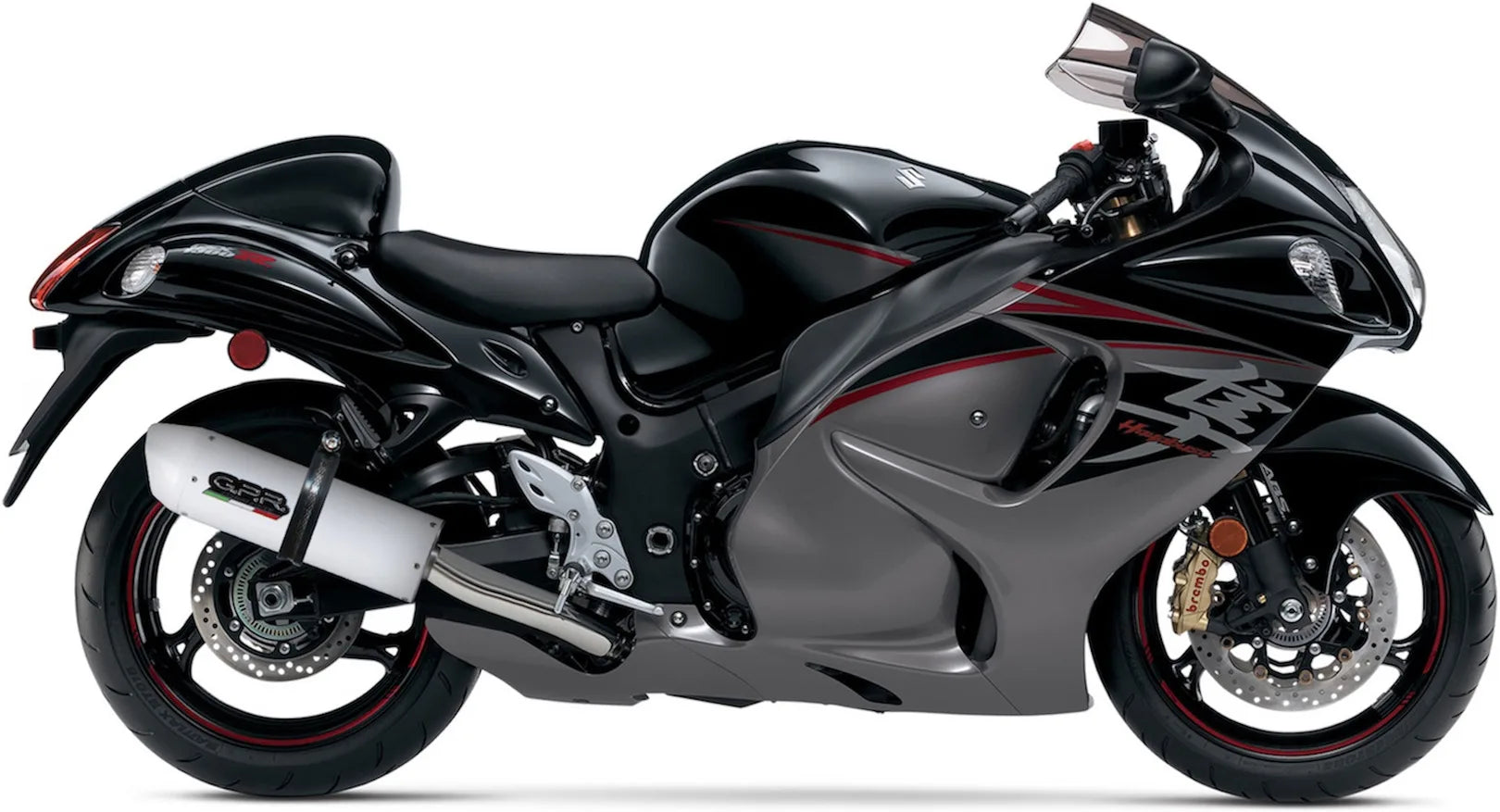 Dual Exhaust System With Sound Certification Albus Ceramic White Aluminium - Gpr Compatible With Suzuki Hayabusa 1300 (2007-2016)