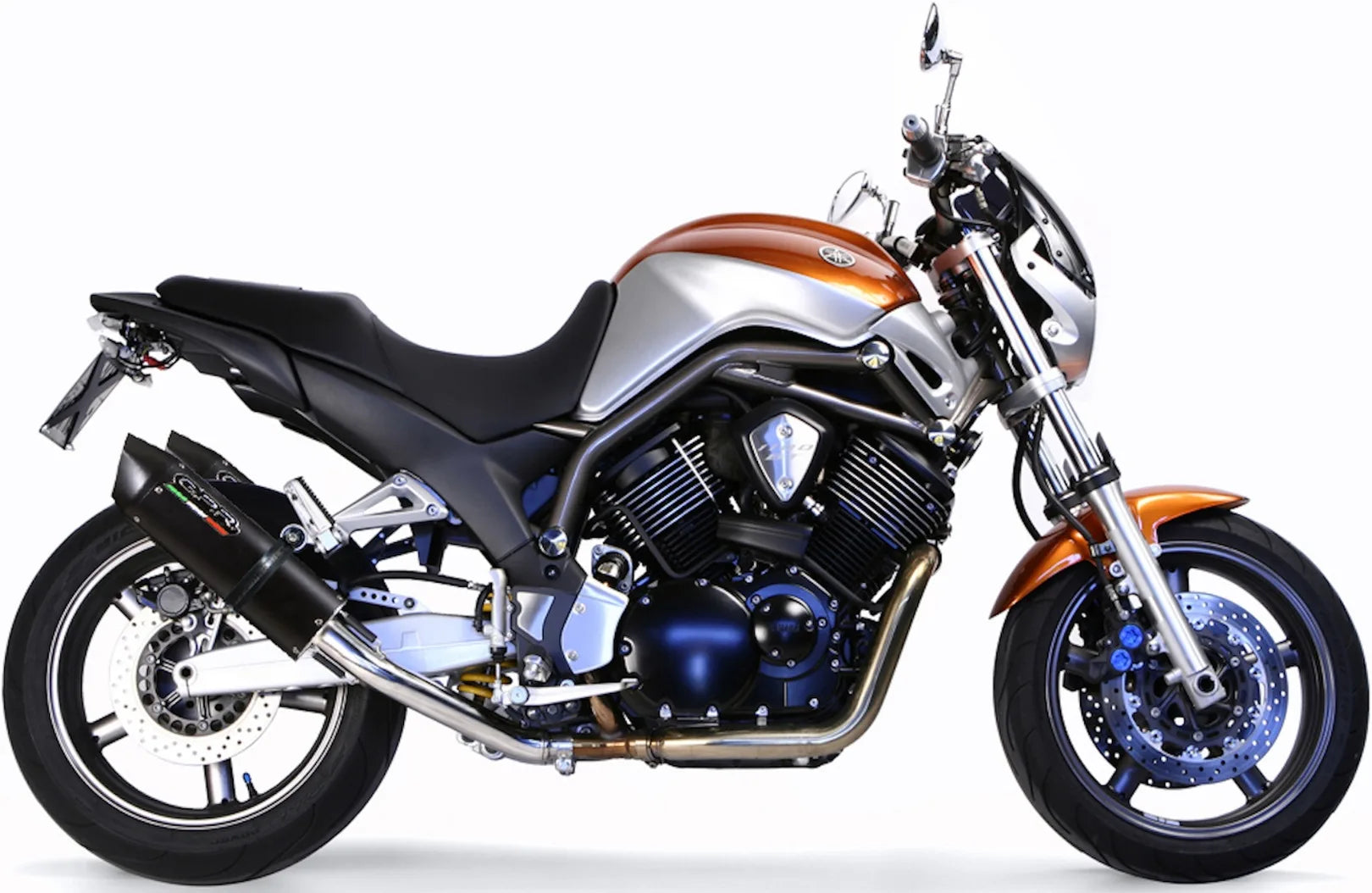 Dual Exhaust System With Sound Certification Furore Aluminium Black - Gpr Compatible With Yamaha Bt 1100 Bulldog (2002-2007)
