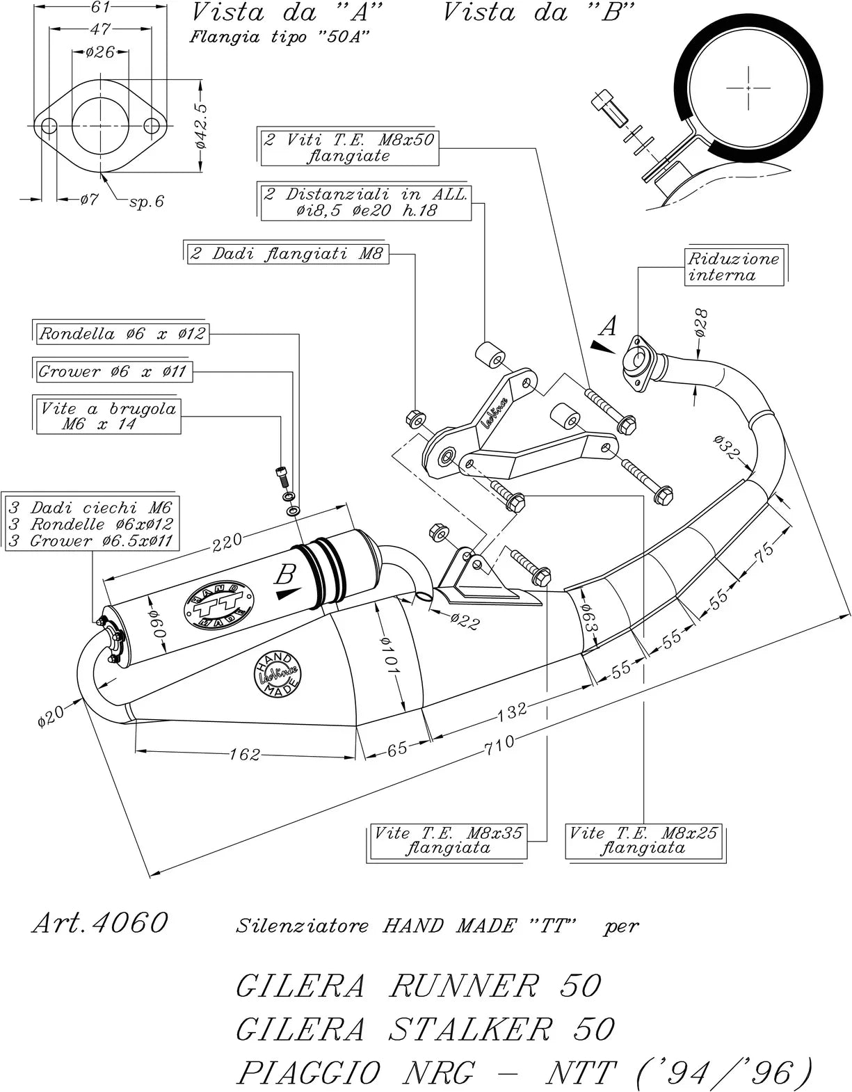 Complete Catalytic Exhaust System With Sound Certification Hand Made Tt Black Aluminum - Leovince Compatible With Gilera Stalker 50