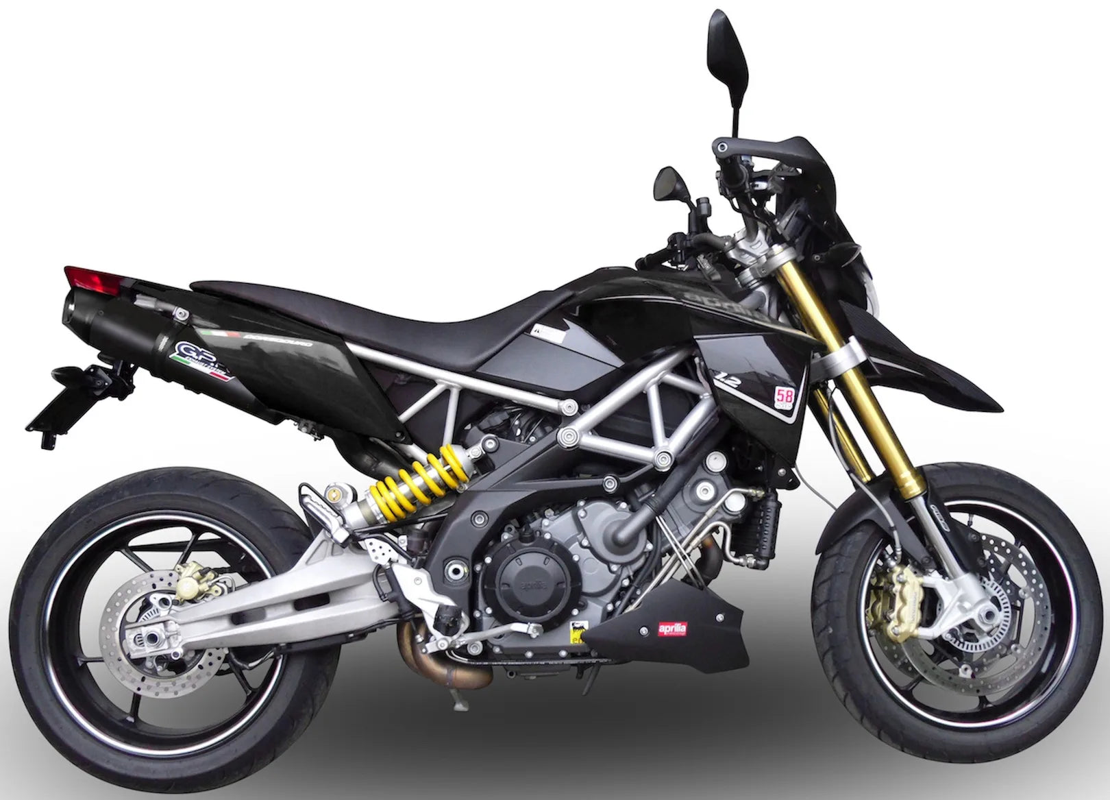 Dual Exhaust System Without Sound Certification Furore Aluminium Black - Gpr Compatible With Aprilia Dorsoduro 750 (2008-2016)