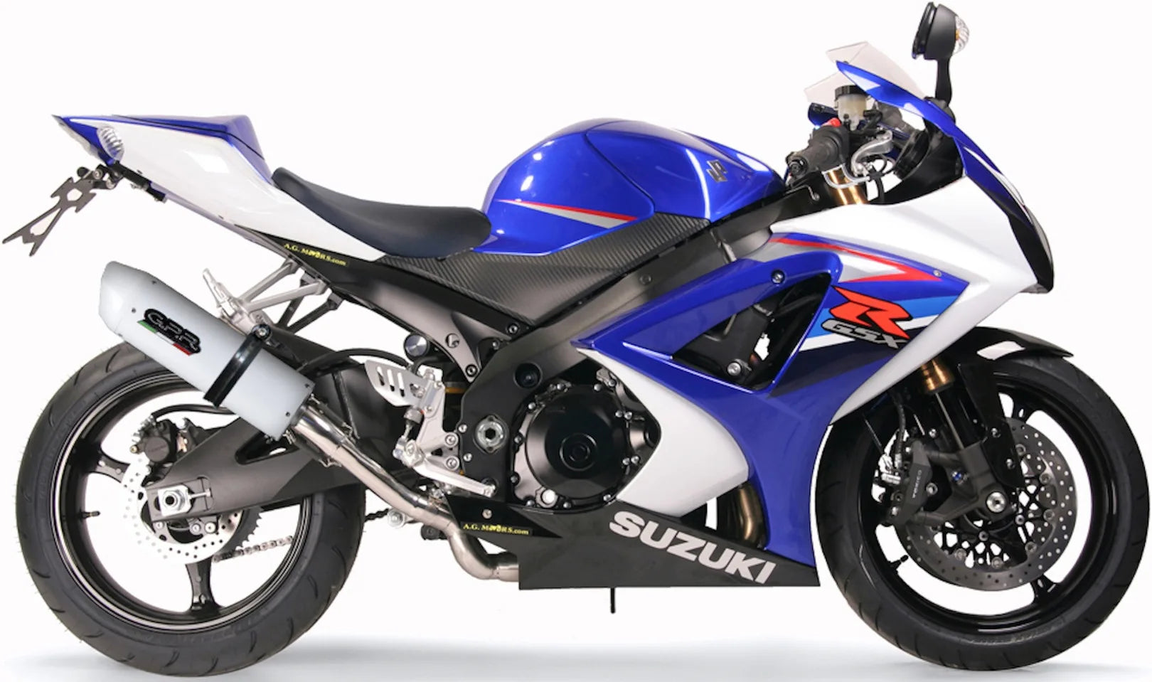 Dual Exhaust System With Sound Certification Albus Ceramic White Aluminium - Gpr Compatible With Suzuki Gsx-R 1000 K7 (2007-2008)