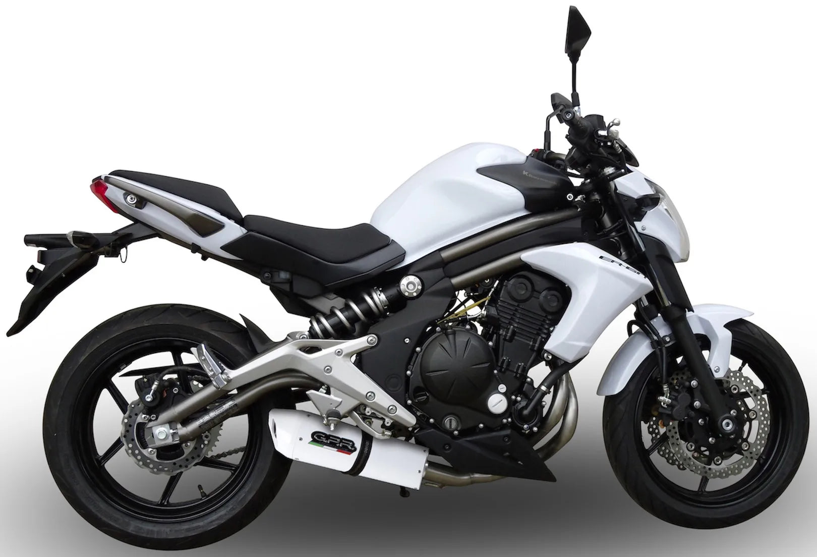 Catalytic Exhaust Tip With Sound Certification Albus Ceramic White Aluminium - Gpr Compatible With Kawasaki Er-6 F (2005-2011)