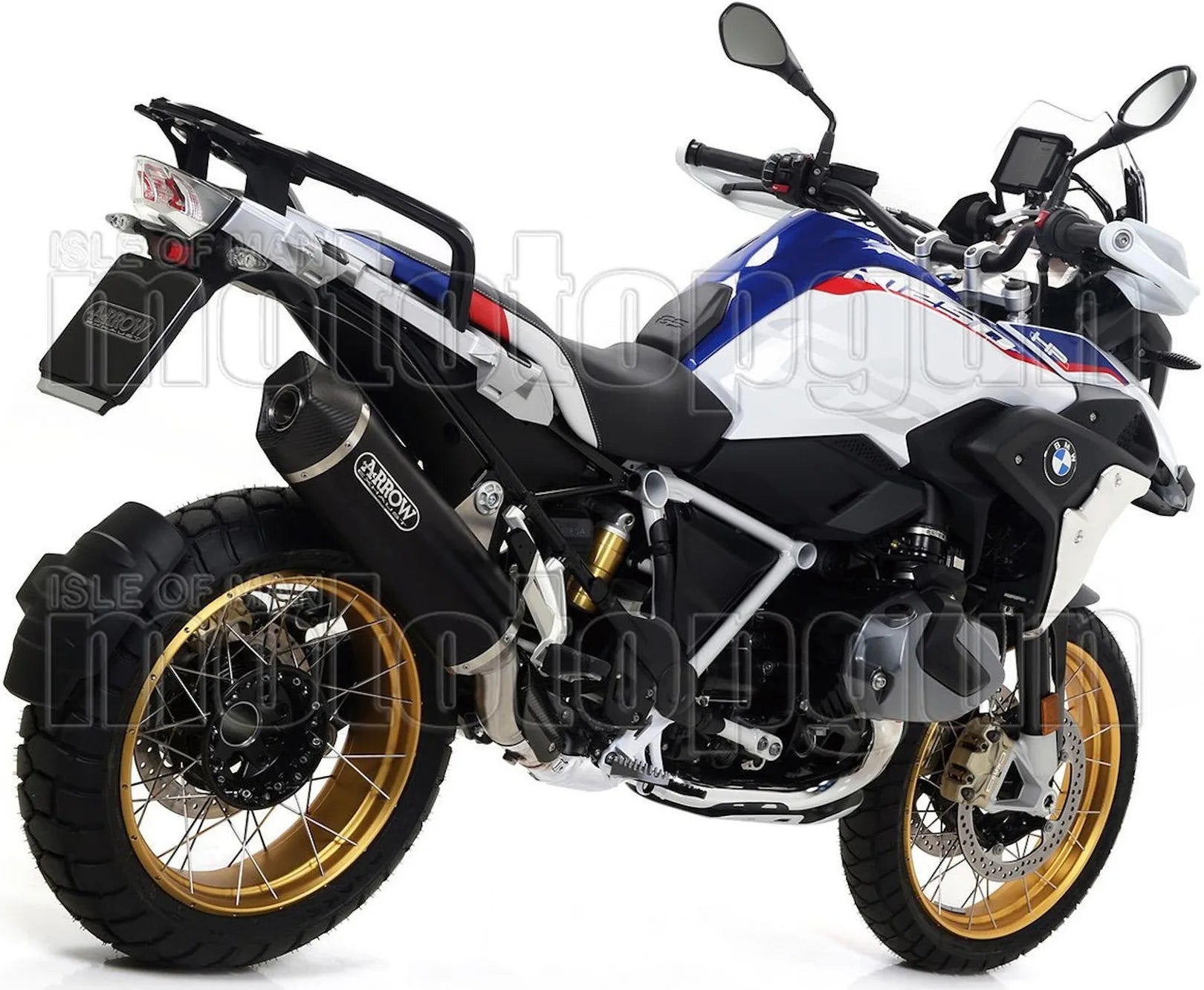 Complete Non-Catalytic Exhaust System With Sound Certification Maxi Race-Tech Black Aluminium / Titanium Carbon - Arrow Special Parts Compatible With Bmw R 1250 Gs (2019-2024)