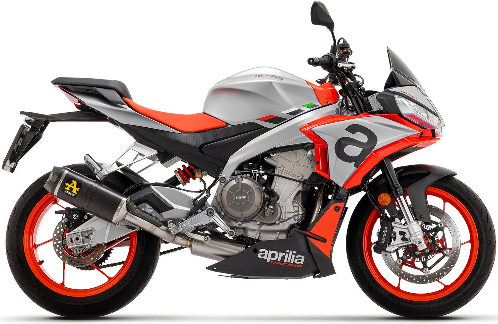 Complete Catalytic Exhaust System With Sound Certification Indy-Race Black Aluminium Carbon - Arrow Special Parts Compatible With Aprilia Tuono 660 (2021-2024)