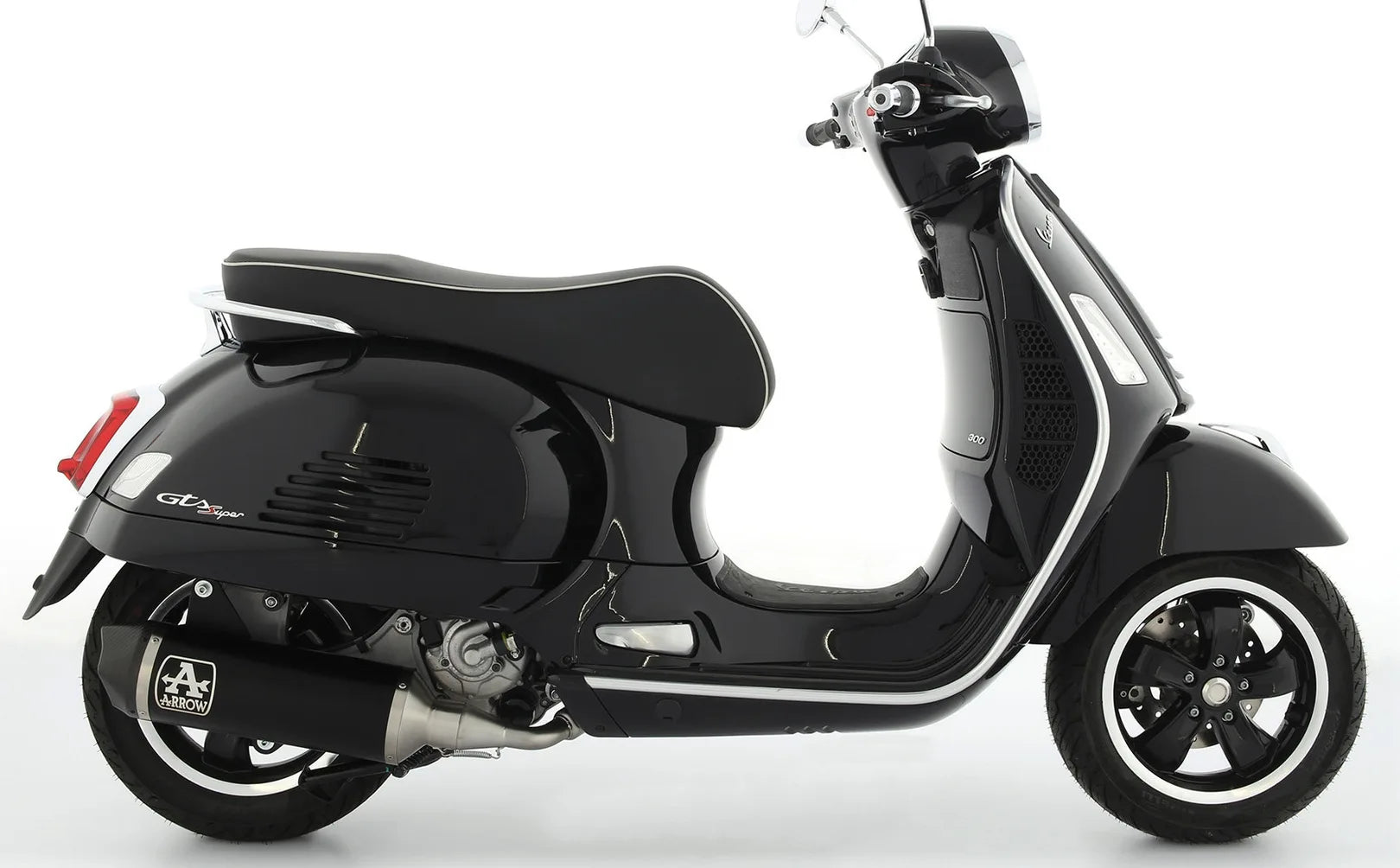 Complete Non-Catalytic Exhaust System With Sound Certification Race-Tech Black Aluminium Carbon - Arrow Special Parts Compatible With Piaggio Vespa Gts 300 (2021-2024)