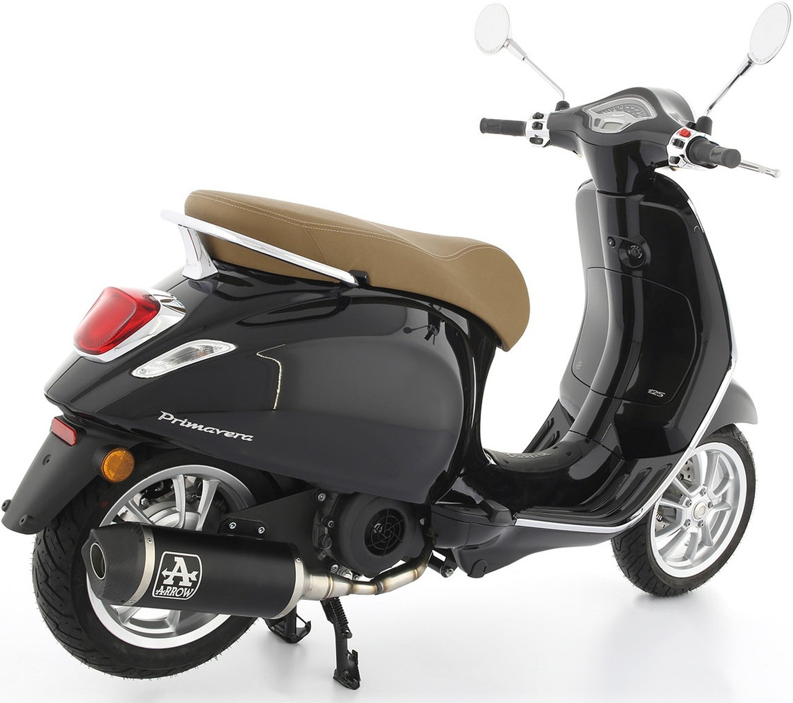 Complete Non-Catalytic Exhaust System With Sound Certification Race-Tech Black Aluminium Carbon - Arrow Special Parts Compatible With Piaggio Vespa Sprint 125 3V (2021-2023)