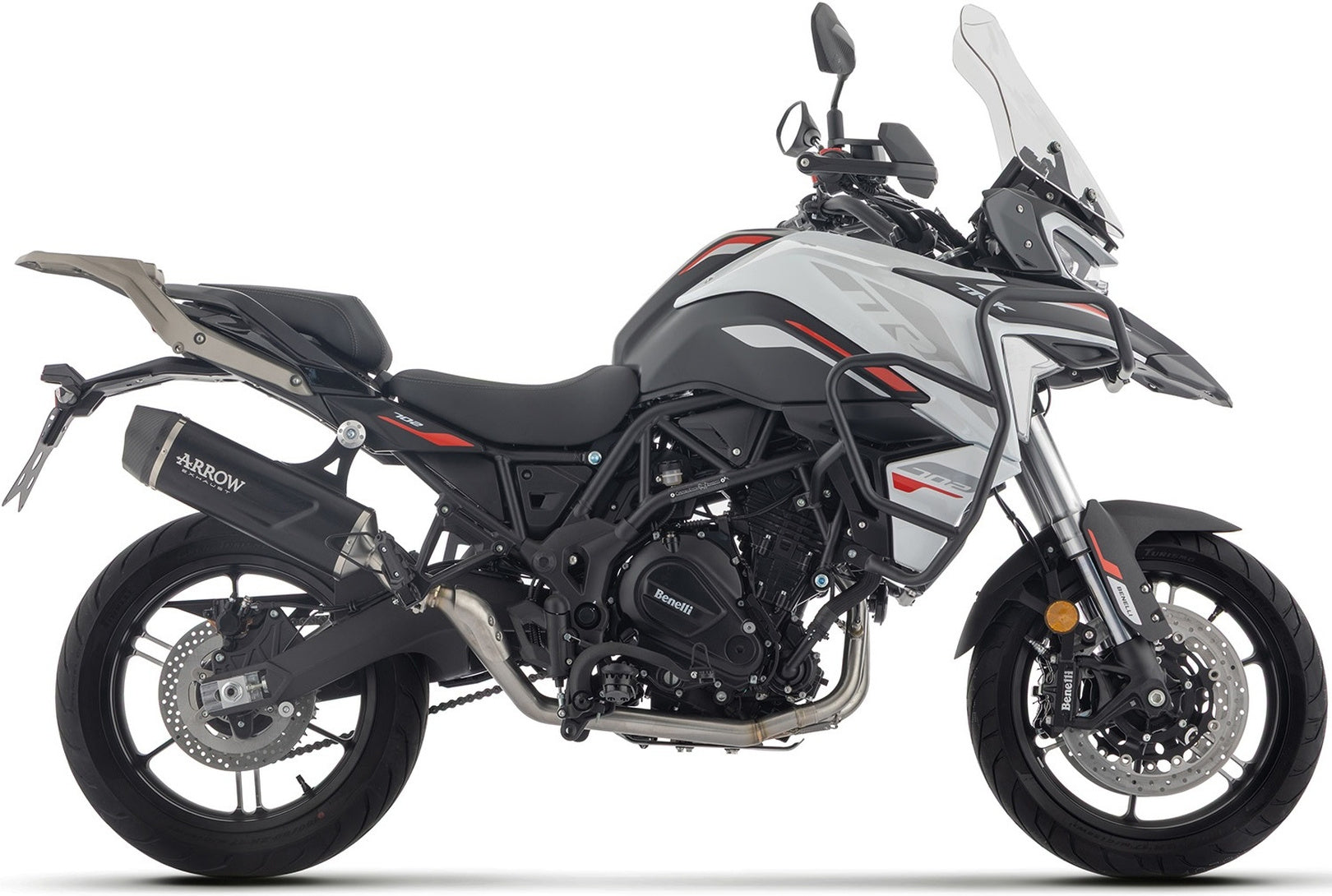 Complete Non-Catalytic Exhaust System With Sound Certification Indy Race Black Aluminium Carby End Cap - Arrow Special Parts Compatible With Benelli Trk 702 - X (2025-2026)