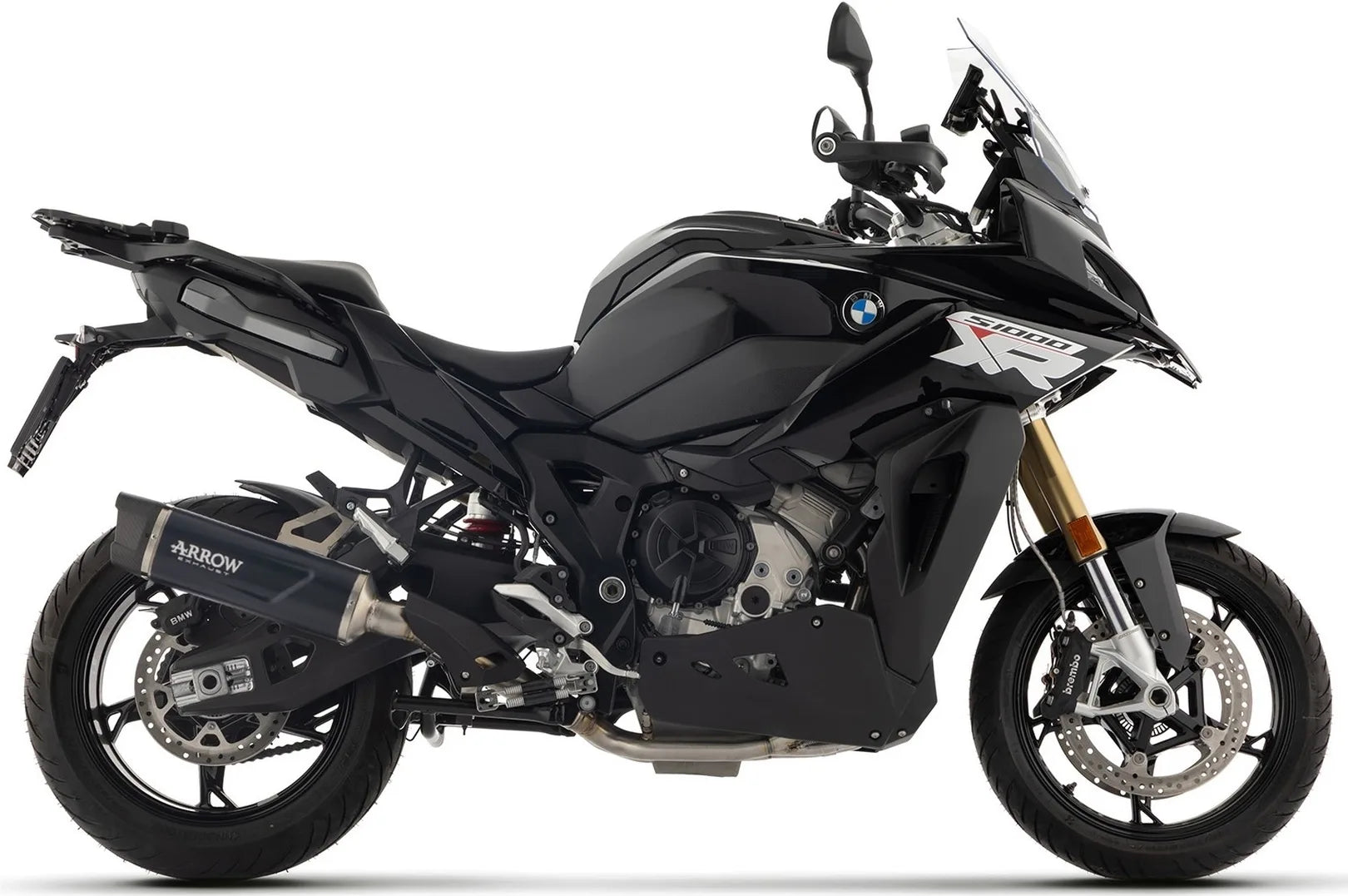 Complete Non-Catalytic Exhaust System With Sound Certification Indy-Race Evo Black Aluminium Carby End Cap - Arrow Special Parts Compatible With Bmw S 1000 Xr (2024-2026)