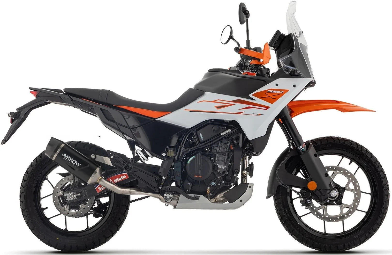 Complete Non-Catalytic Exhaust System With Sound Certification Indy-Race Evo Black Aluminium Carby End Cap - Arrow Special Parts Compatible With Ktm 390 Adventure R (2025-2026)