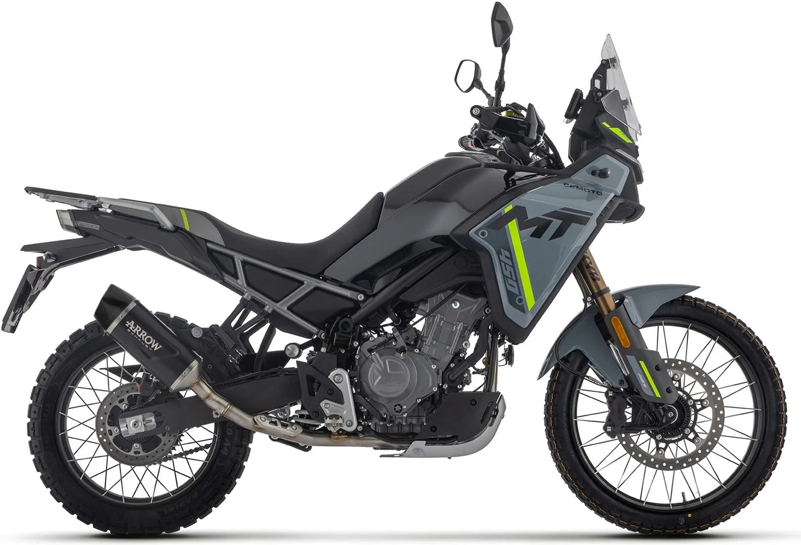 Complete Non-Catalytic Exhaust System With Sound Certification Indy-Race Evo Black Aluminium Carby End Cap - Arrow Special Parts Compatible With Cfmoto 450 Mt (2025-2026)