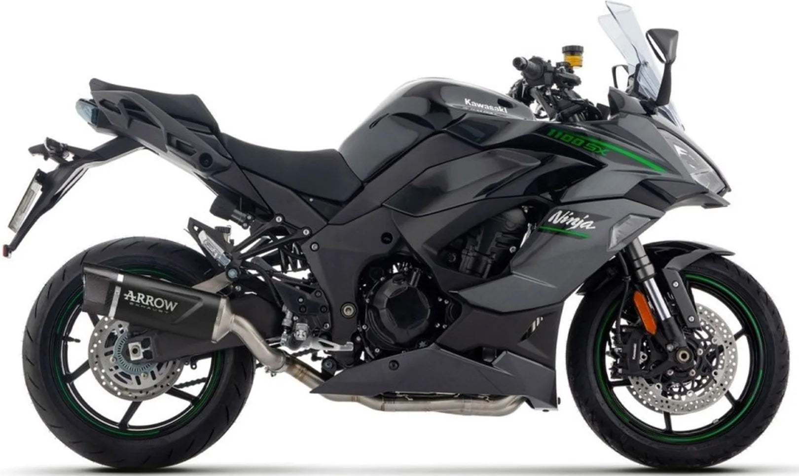 Complete Non-Catalytic Exhaust System With Sound Certification Indy-Race Evo Black Aluminium Carby End Cap - Arrow Special Parts Compatible With Kawasaki Ninja 1100 Sx (2025-2026)
