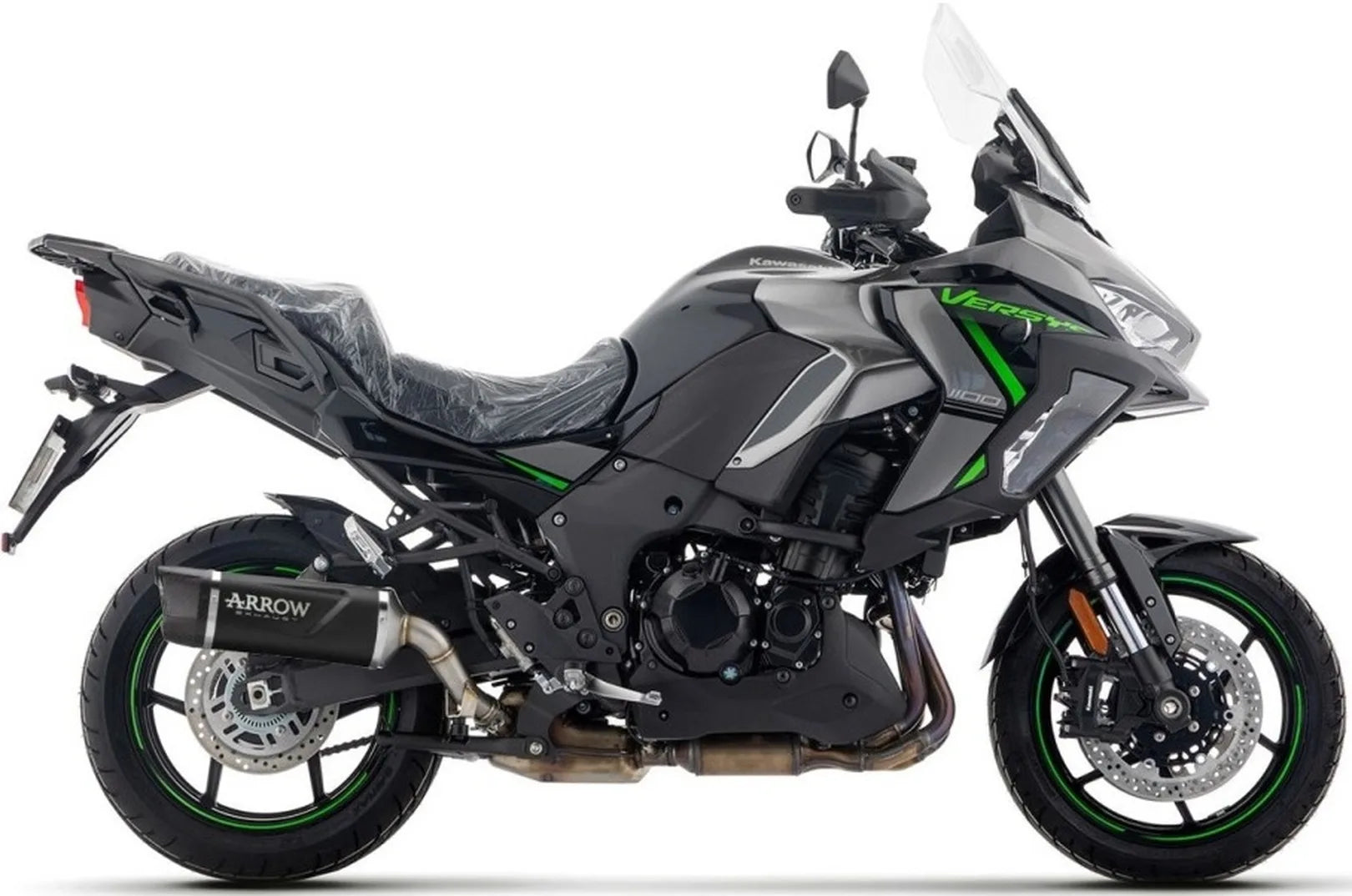 Complete Non-Catalytic Exhaust System With Sound Certification Indy-Race Evo Black Aluminium Carby End Cap - Arrow Special Parts Compatible With Kawasaki Versys 1100 (2025-2026)