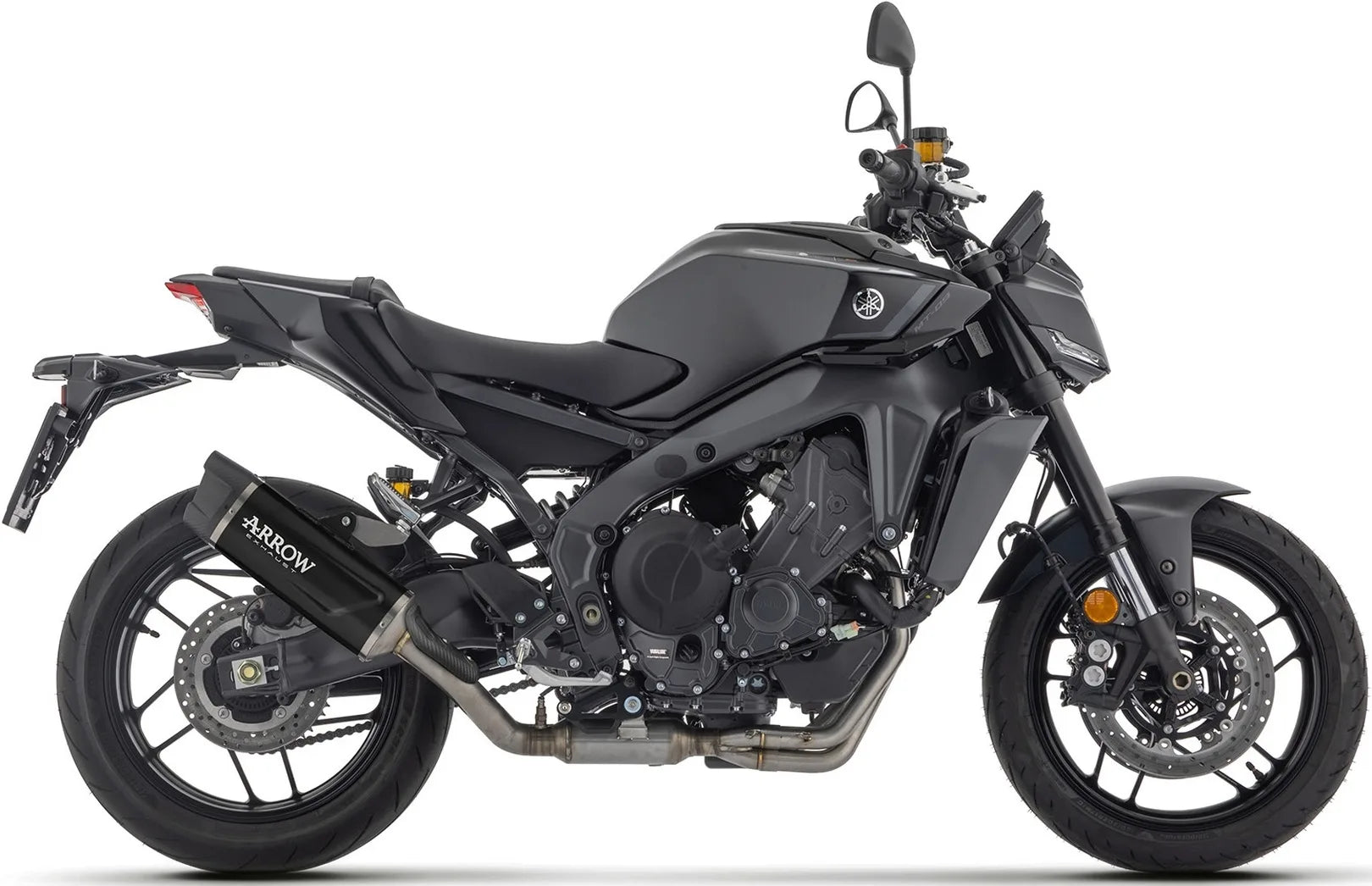 Complete Catalytic Exhaust System With Sound Certification Indy-Race Evo Black Aluminium Carby End Cap - Arrow Special Parts Compatible With Yamaha Mt-09 Sp 35Kw (2024-2026)