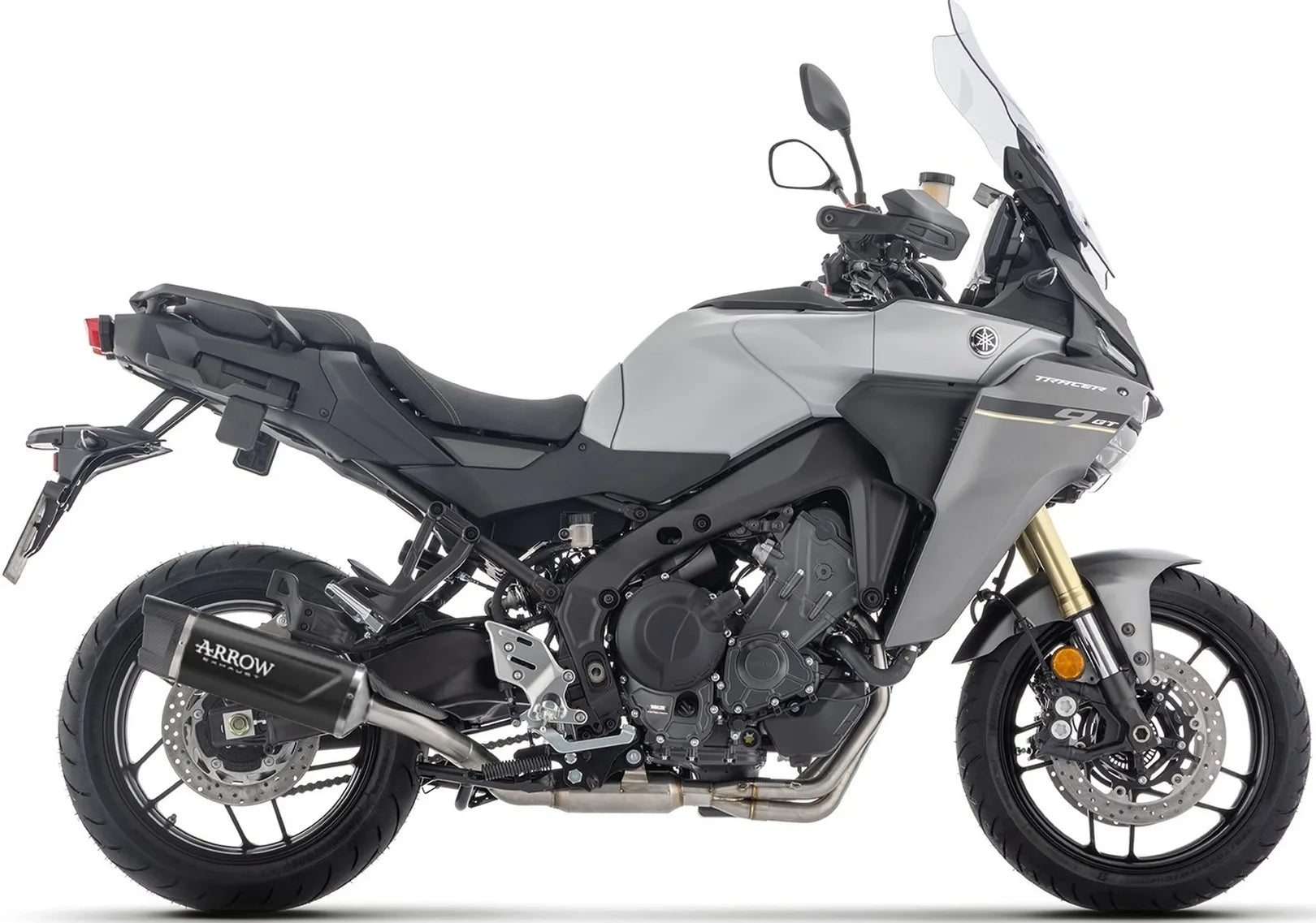 Complete Exhaust System Without Catalytic Converter And Without Sound Certification Indy-Race Evo Black Aluminium Carby End Cap - Arrow Special Parts Compatible With Yamaha Tracer 9 (2025-2026)