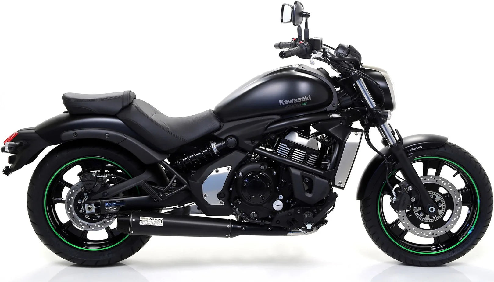 Complete Catalytic Exhaust System With Sound Certification Rebel Black Aluminium Carbon - Arrow Special Parts Compatible With Kawasaki Vulcan 650 S (2021-2024)