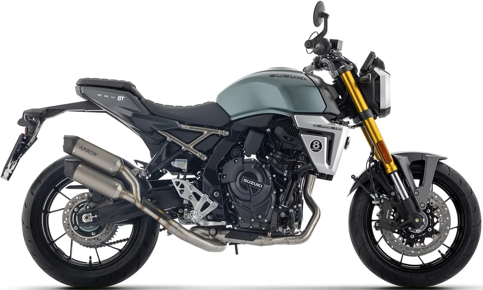 Complete Catalytic Exhaust System With Sound Certification Round Titanium Carby End Cap - Arrow Special Parts Compatible With Suzuki Gsx 8T (2025-2026)