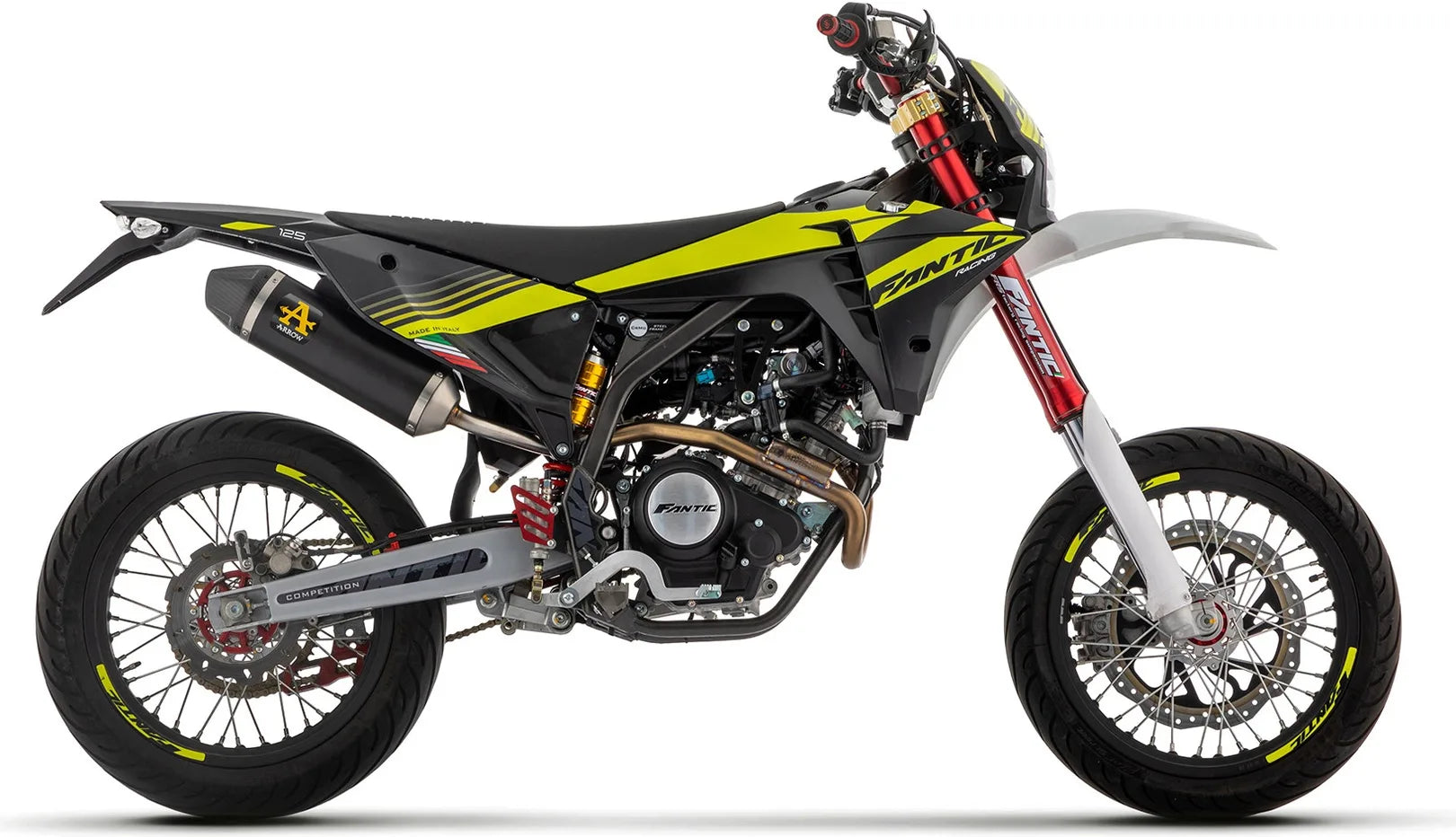 Complete Non-Catalytic Exhaust System With Sound Certification Thunder Black Aluminium Carby End Cap - Arrow Special Parts Compatible With Fantic Motor Xef 125 (2023-2024)