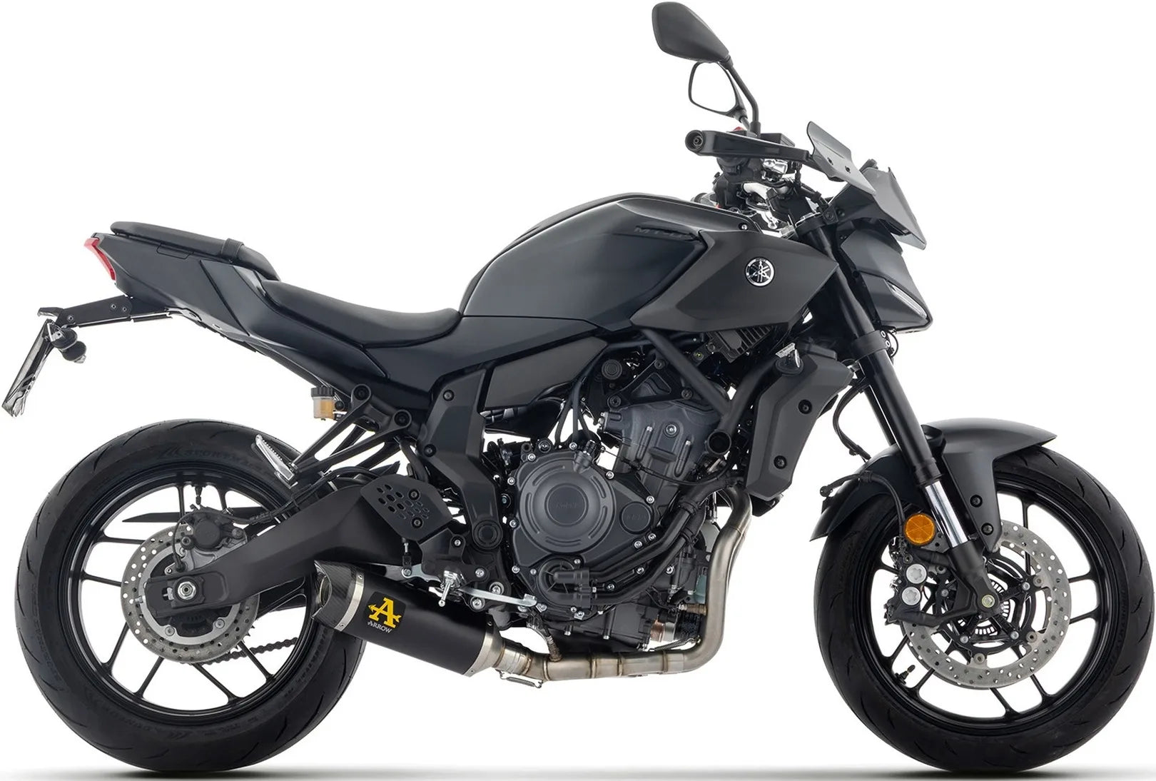Complete Exhaust System Without Catalytic Converter And Without Sound Certification Thunder Black Aluminium Carby End Cap - Arrow Special Parts Compatible With Yamaha Mt-07 (2025-2026)
