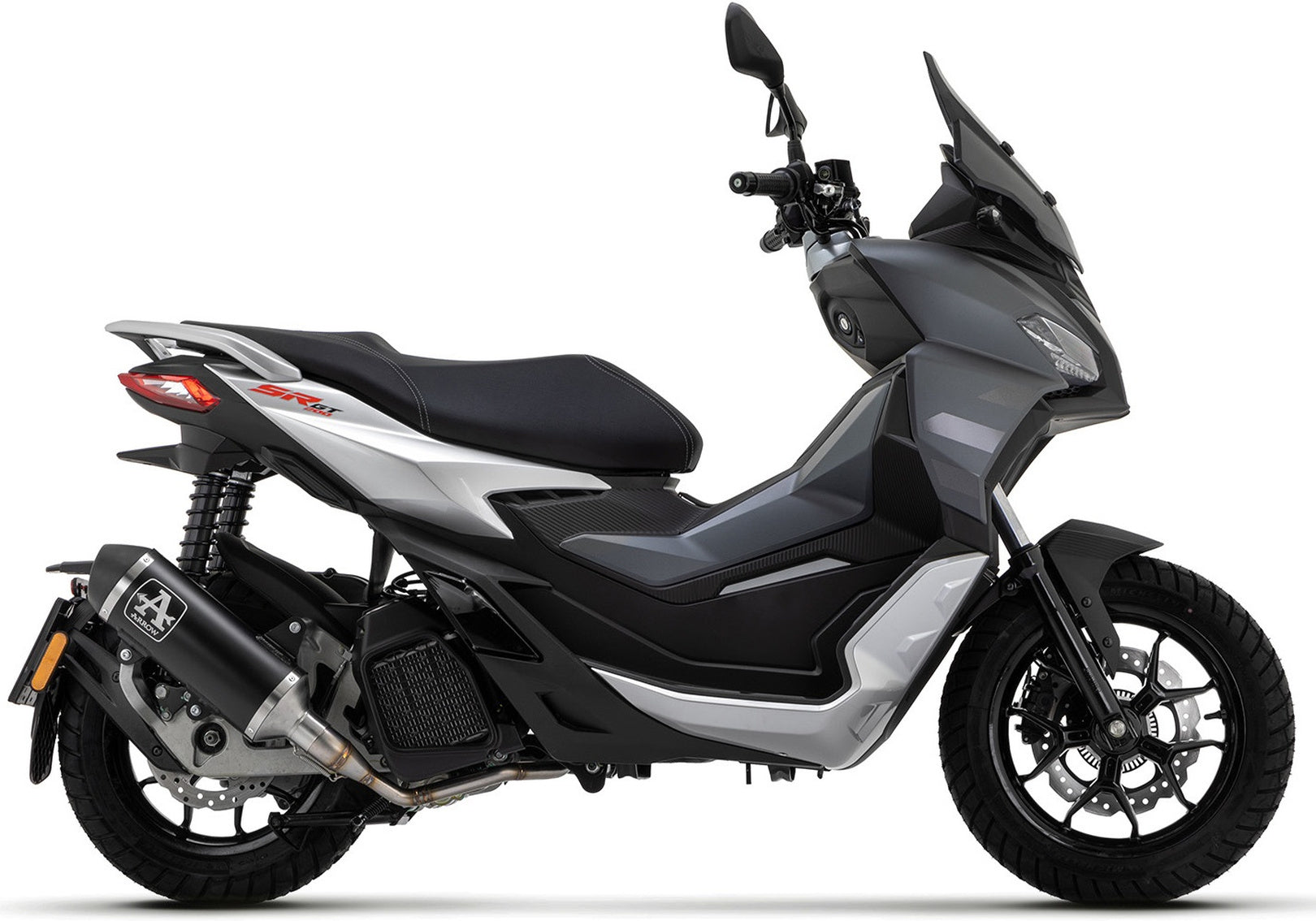 Complete Catalytic Exhaust System With Sound Certification Urban Black Aluminium Stainless Steel Black - Arrow Special Parts Compatible With Aprilia Sr 200 Gt (2022-2024)