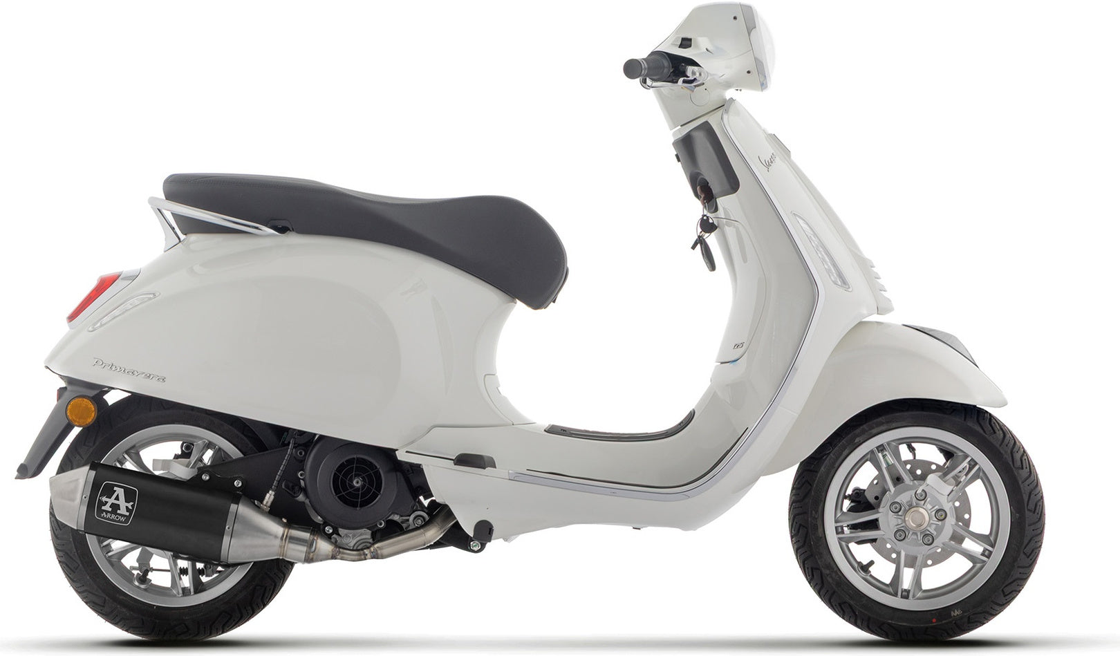 Complete Exhaust System Without Catalytic Converter And Without Sound Certification Urban Black Aluminium Steel End Cap - Arrow Special Parts Compatible With Piaggio Vespa Primavera 125 (2025)