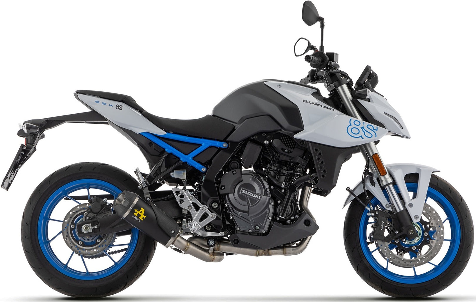 Complete Exhaust System Without Catalytic Converter And Without Sound Certification Works Black Stainless Steel Carby End Cap - Arrow Special Parts Compatible With Suzuki Gsx 8S (2024-2025)