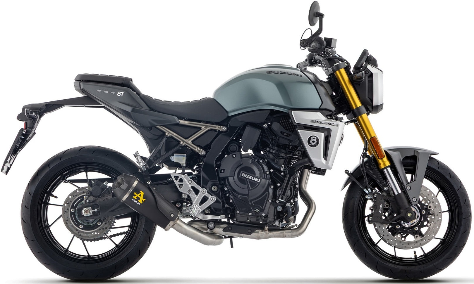 Complete Exhaust System Without Catalytic Converter And Without Sound Certification Works Black Stainless Steel Carby End Cap - Arrow Special Parts Compatible With Suzuki Gsx 8T (2025-2026)