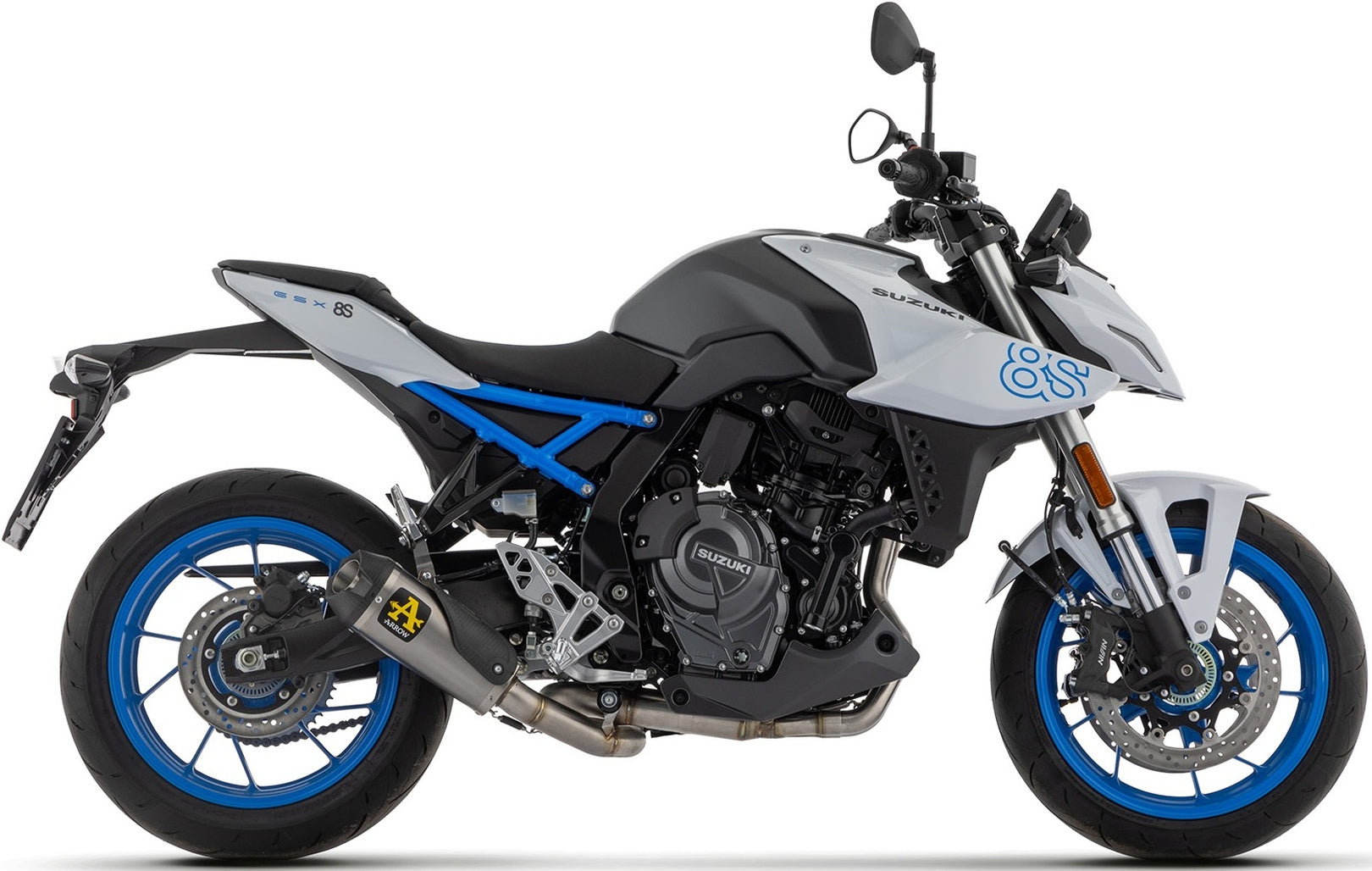 Complete Exhaust System Without Catalytic Converter And Without Sound Certification Works Black Stainless Steel Carby End Cap - Arrow Special Parts Compatible With Suzuki Gsx 8S (2024-2025)