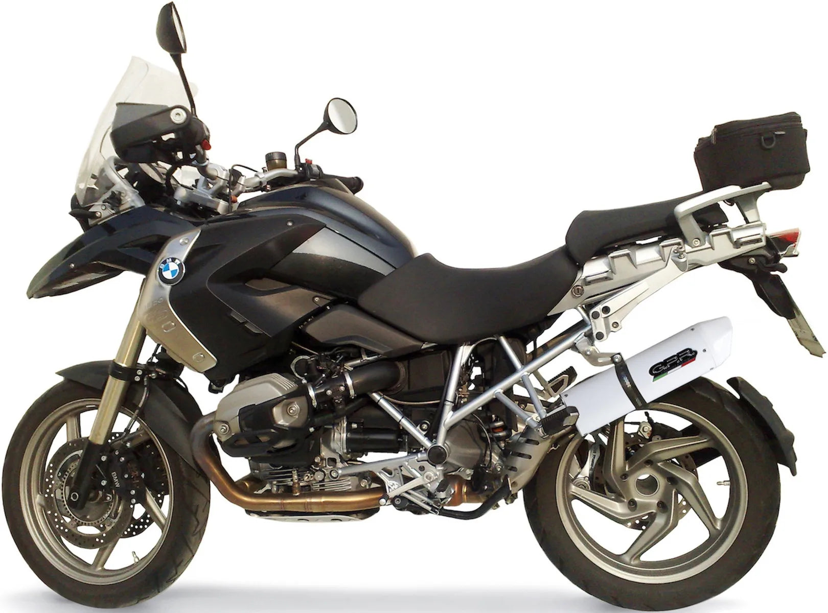 Complete Non-Catalytic Exhaust System With Sound Certification Albus Ceramic White Aluminium - Gpr Compatible With Bmw R 1200 Gs - Adventure (2010-2012)