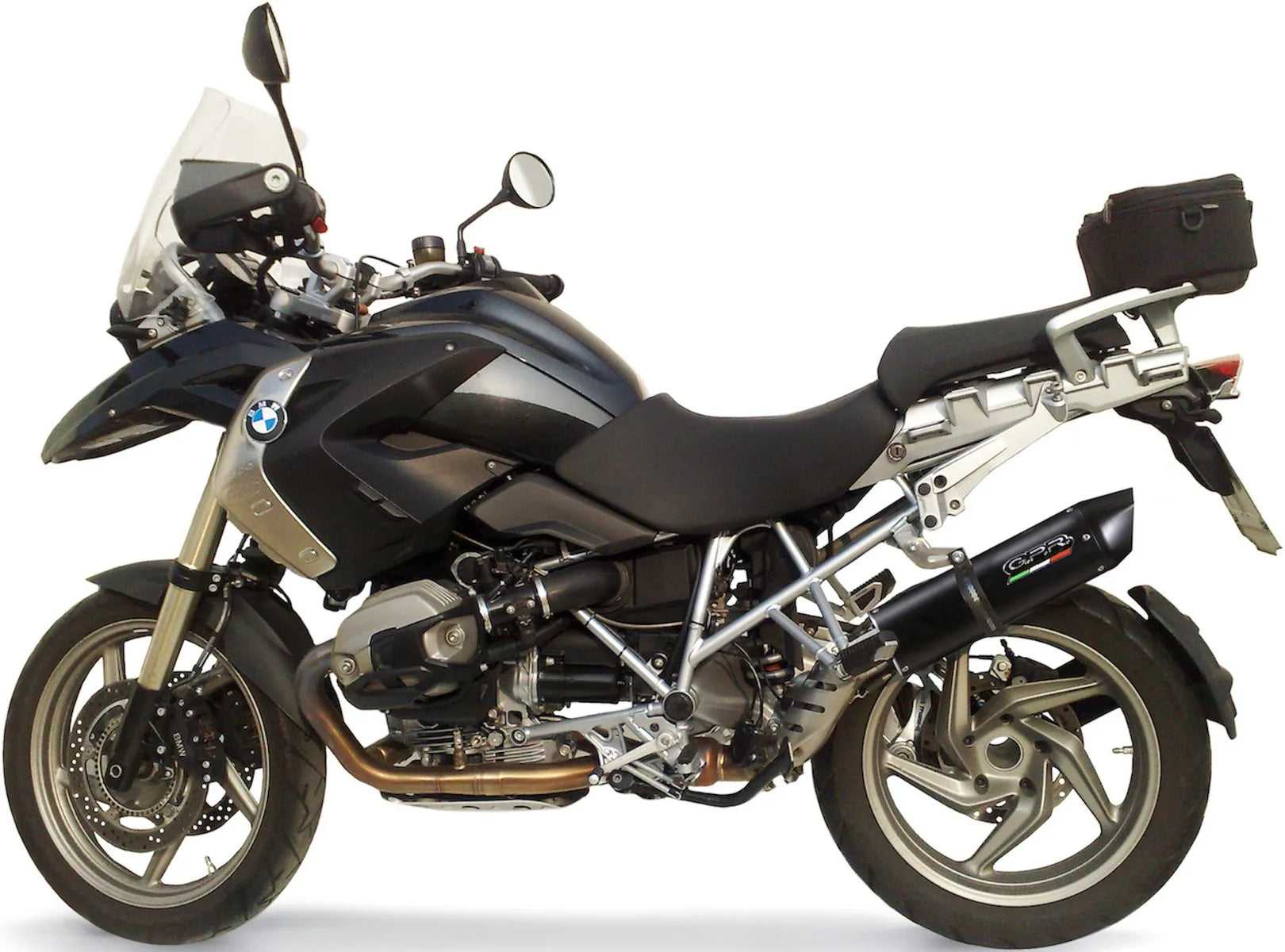 Complete Non-Catalytic Exhaust System With Sound Certification Furore Aluminium Black - Gpr Compatible With Bmw R 1200 Gs - Adventure (2010-2012)