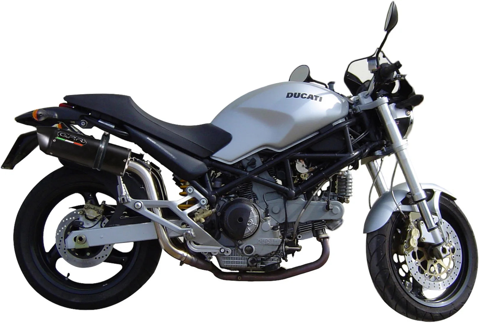 Dual Exhaust System With Sound Certification Furore Aluminium Black - Gpr Compatible With Ducati Monster 400 - 600 - 750 - 900 (1993-2000)