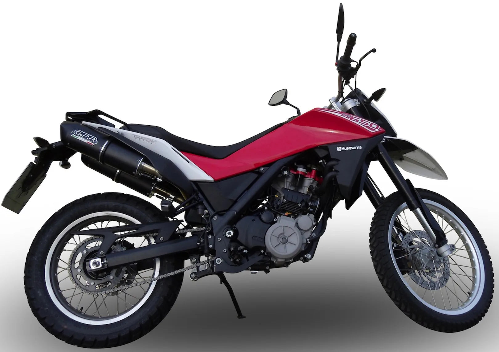 Dual Exhaust System With Sound Certification Furore Aluminium Black - Gpr Compatible With Husqvarna Tr 650 Terra - Strada (2013-2015)
