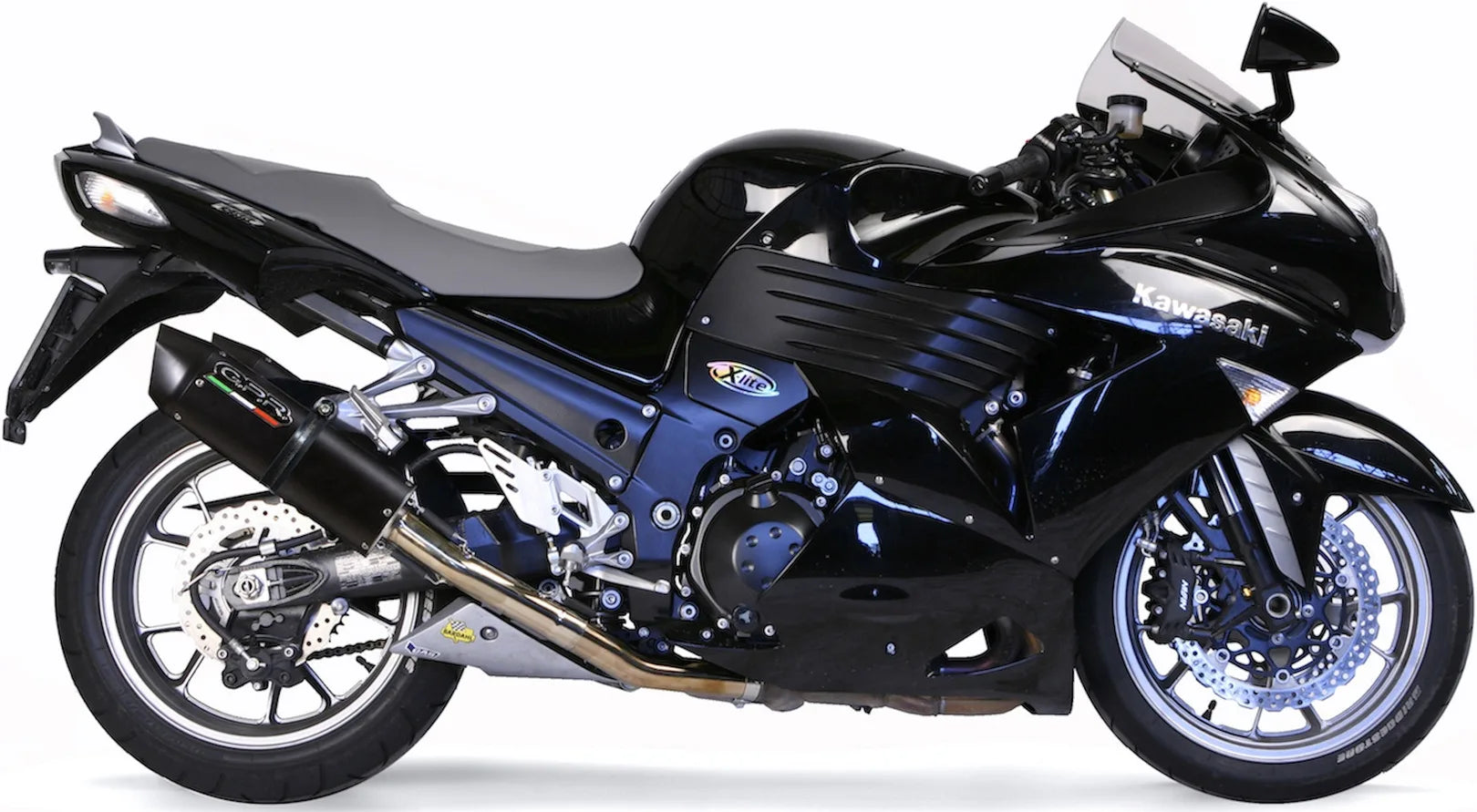 Dual Exhaust System With Sound Certification Furore Aluminium Black - Gpr Compatible With Kawasaki Zzr 1400 (2006-2007)