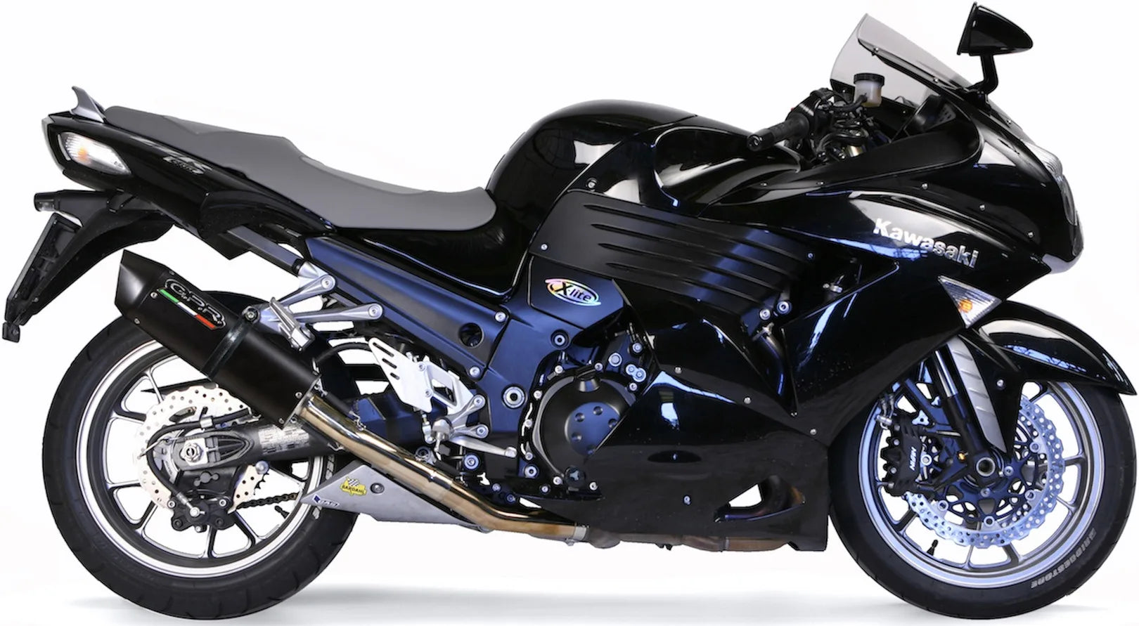 Dual Exhaust System With Sound Certification Furore Aluminium Black - Gpr Compatible With Kawasaki Zzr 1400 (2008-2011)