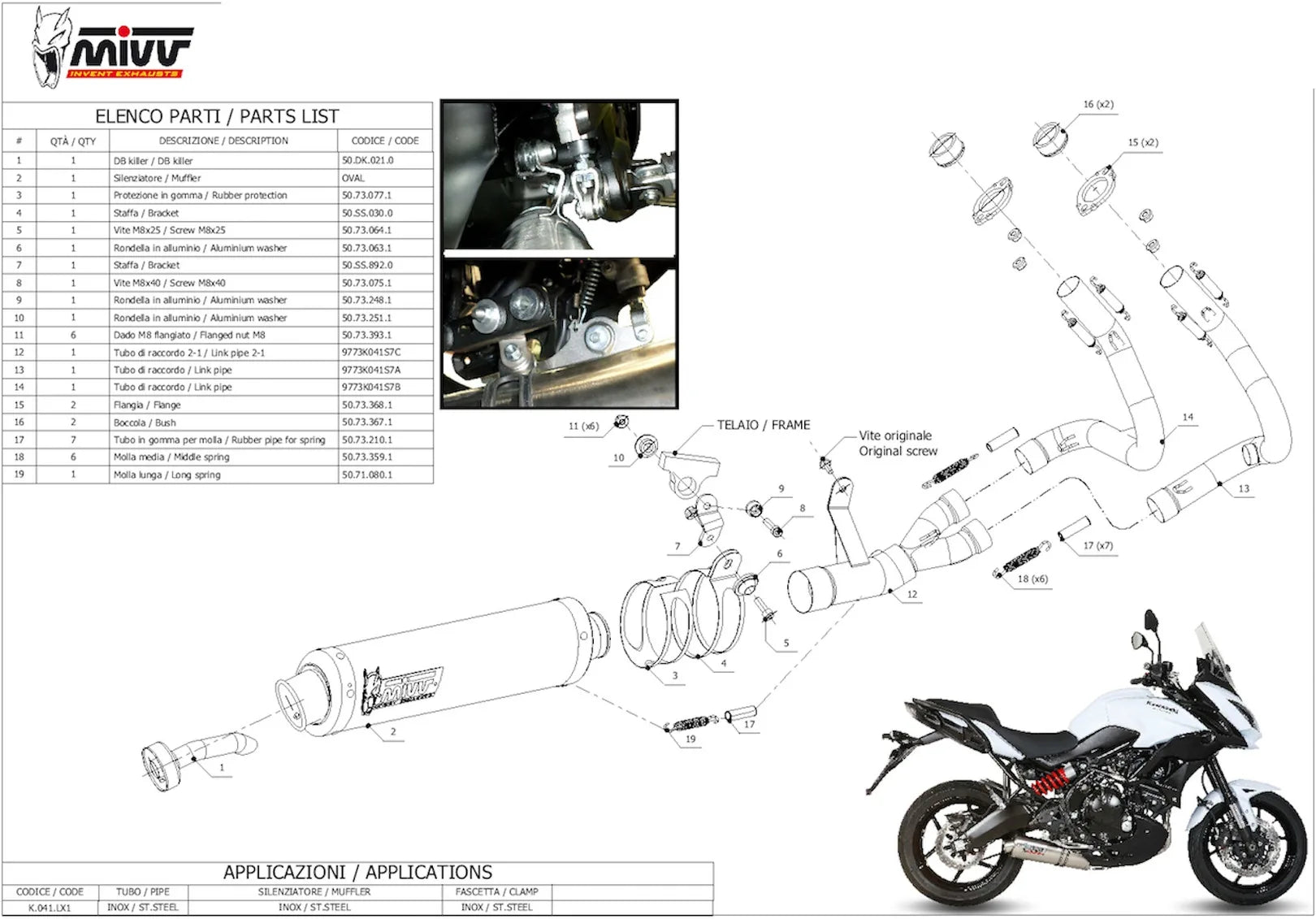 Complete Catalytic Exhaust System With Sound Certification Oval Carbon Carbon - Mivv Compatible With Kawasaki Versys 650 (2015-2020)