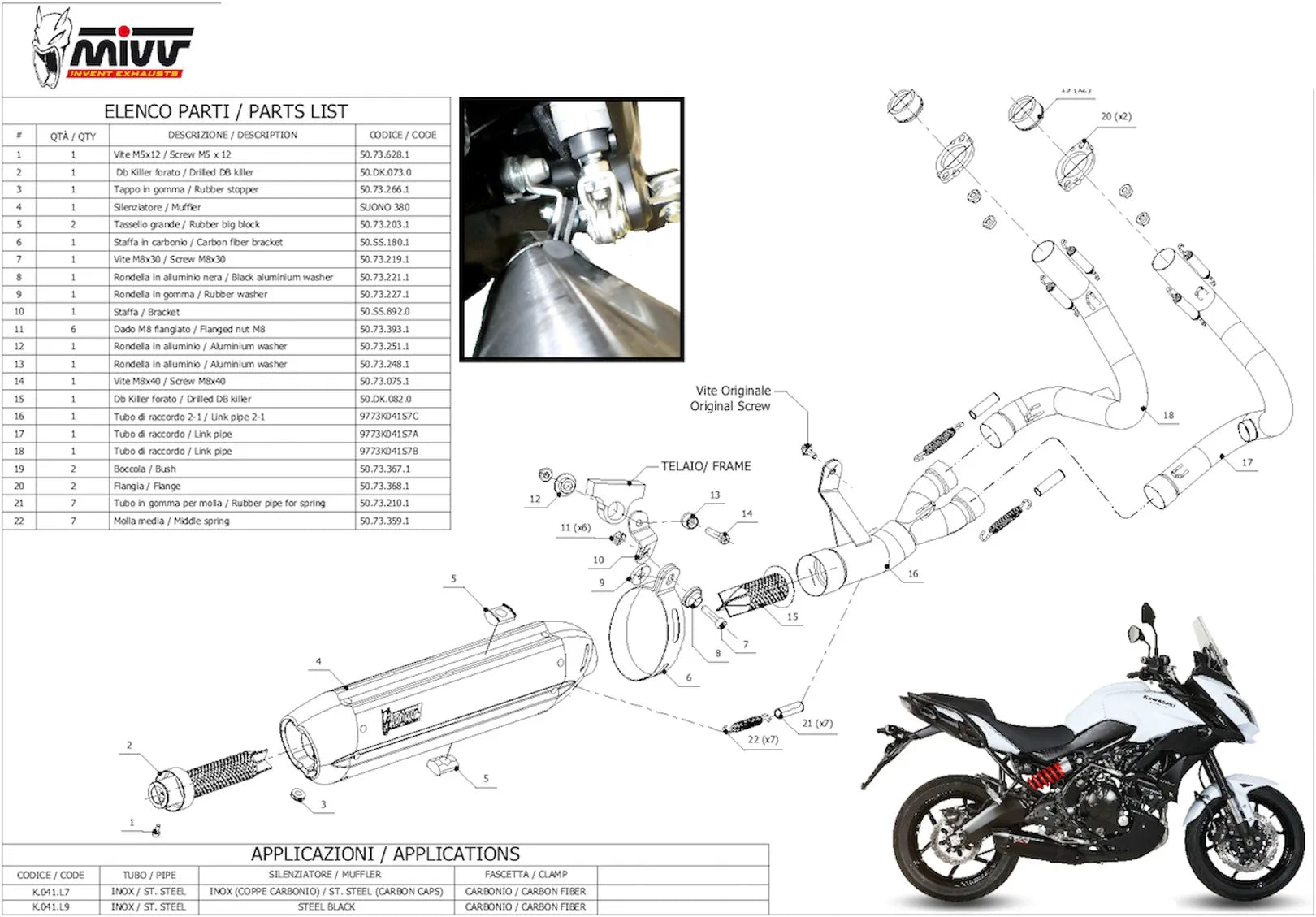 Complete Catalytic Exhaust System With Sound Certification Suono Steel Black Carbon - Mivv Compatible With Kawasaki Versys 650 (2015-2020)