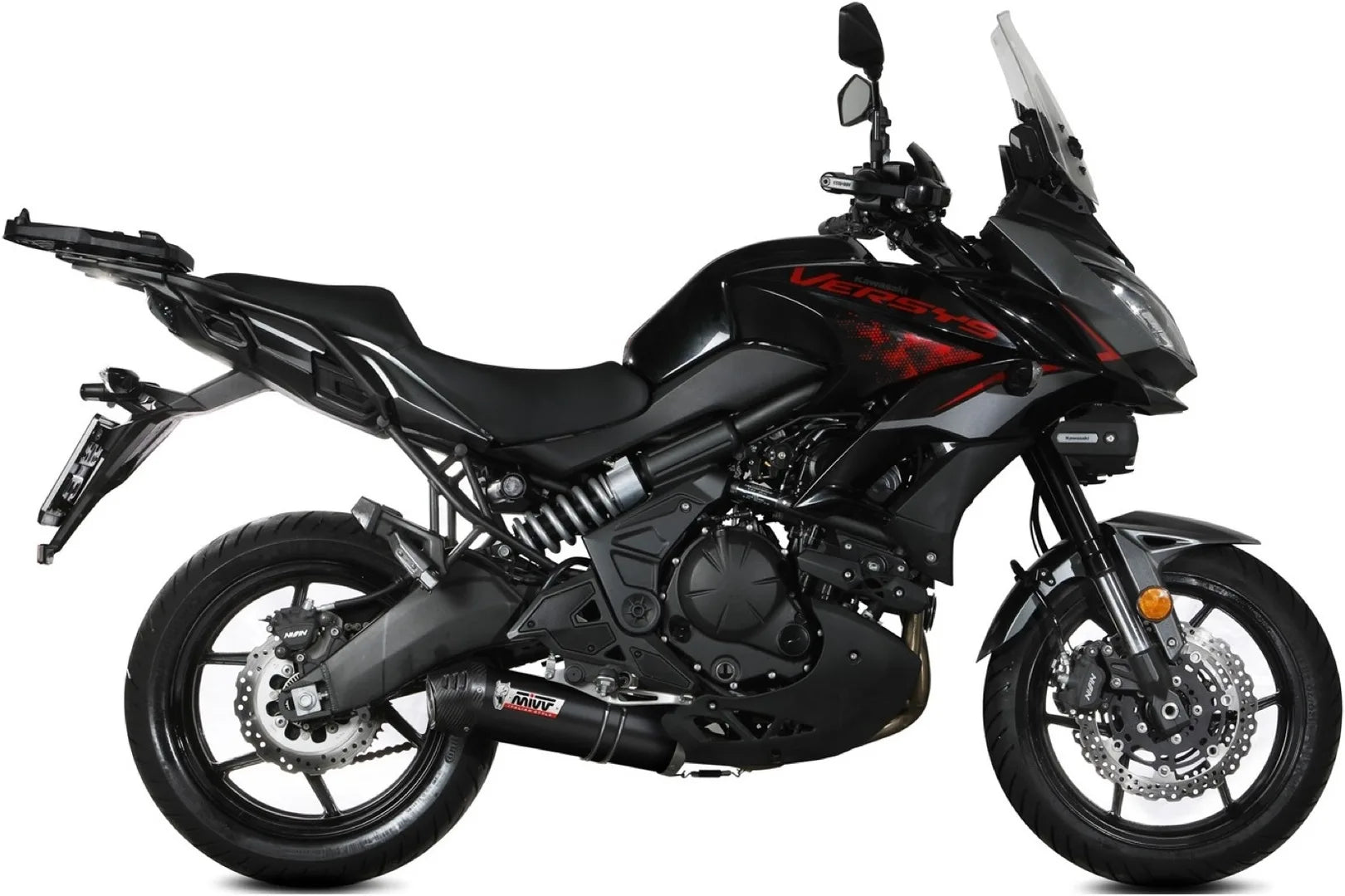 Complete Exhaust System Without Catalytic Converter And Without Sound Certification Oval Steel Black Carbon - Mivv Compatible With Kawasaki Versys 650 (2021-2023)