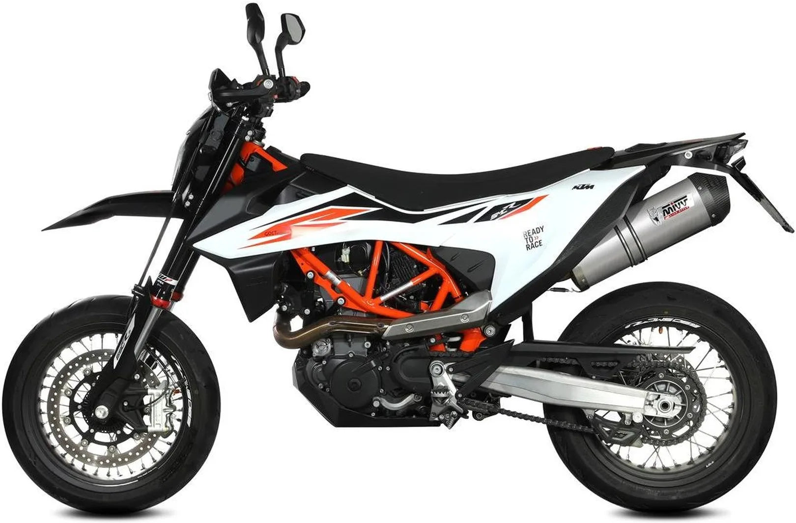 Uncatalysed Exhaust System Without Sound Certification Oval Titanium Carbon - Mivv Compatible With Ktm 690 Smc R (2020-2024)