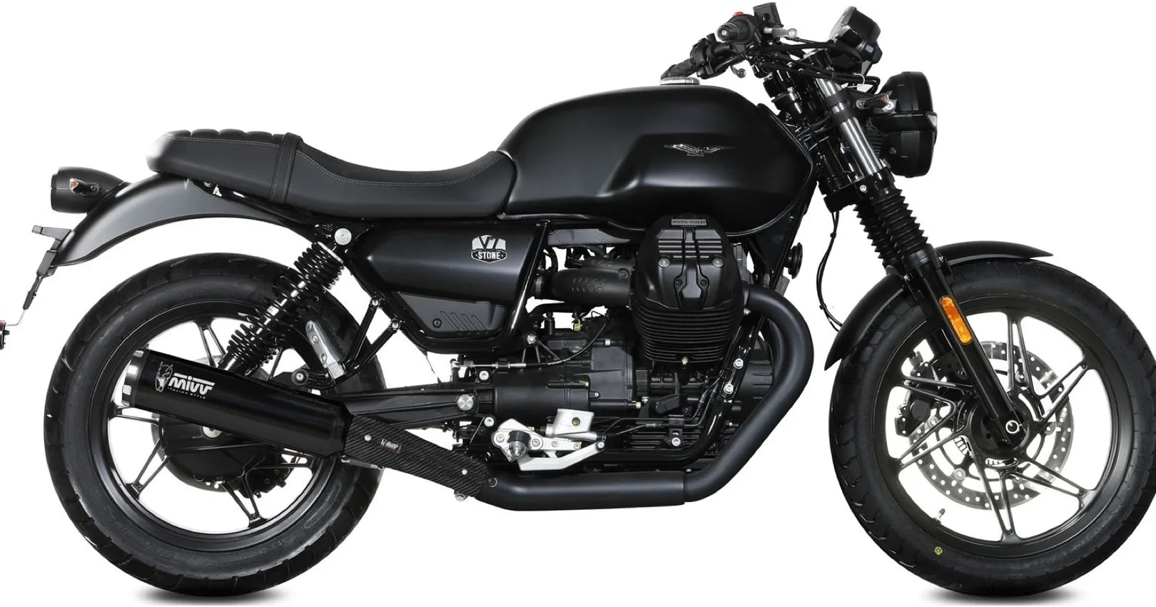 Dual Non-Catalytic Exhaust System With Sound Certification Hr-1 Steel Black - Mivv Compatible With Moto Guzzi V7 Stone (2021-2024)
