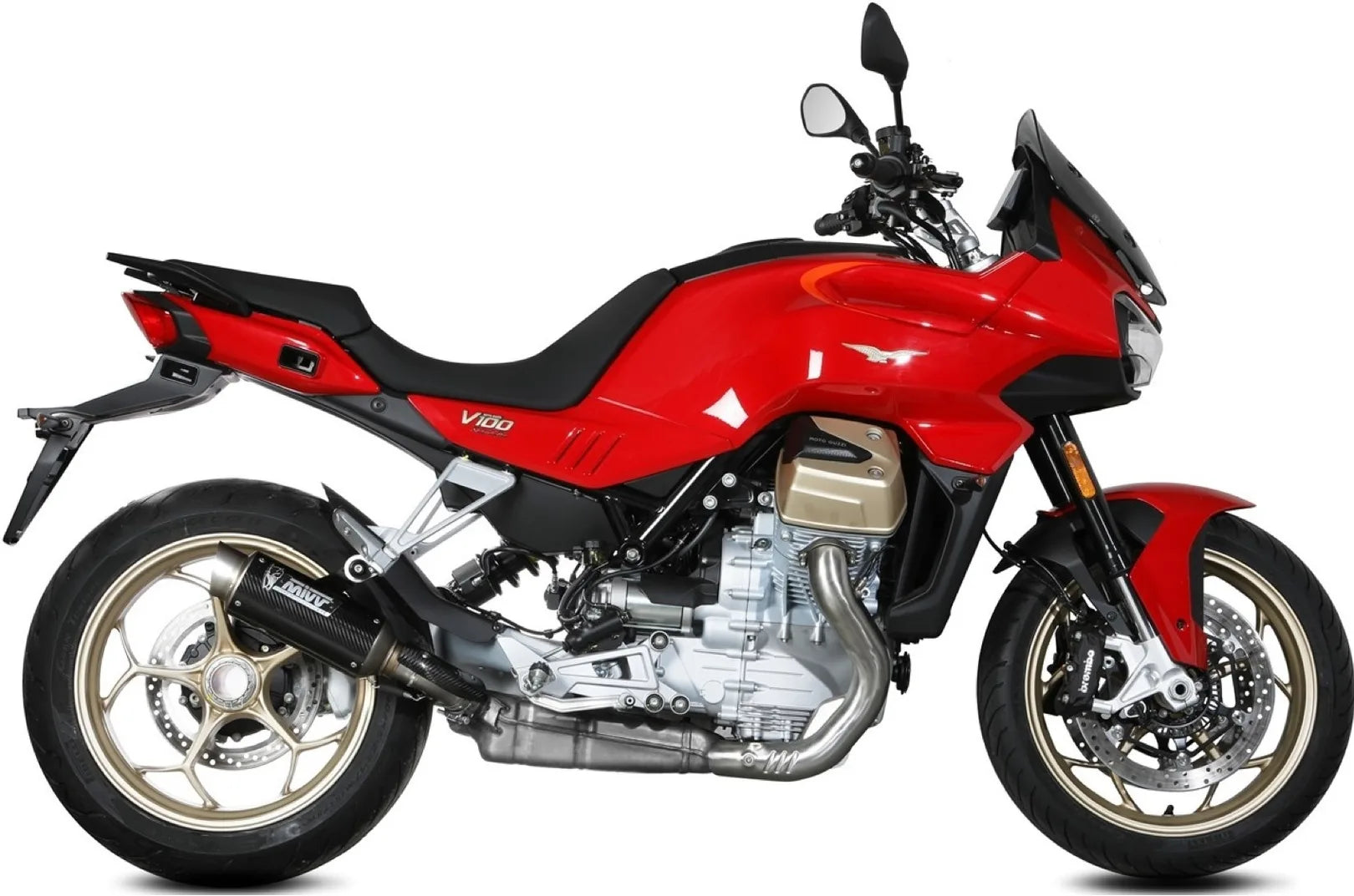 Complete Non-Catalytic Exhaust System With Sound Certification Gppro Carbon - Mivv Compatible With Moto Guzzi V 100 Mandello 1000 (2022-2024)