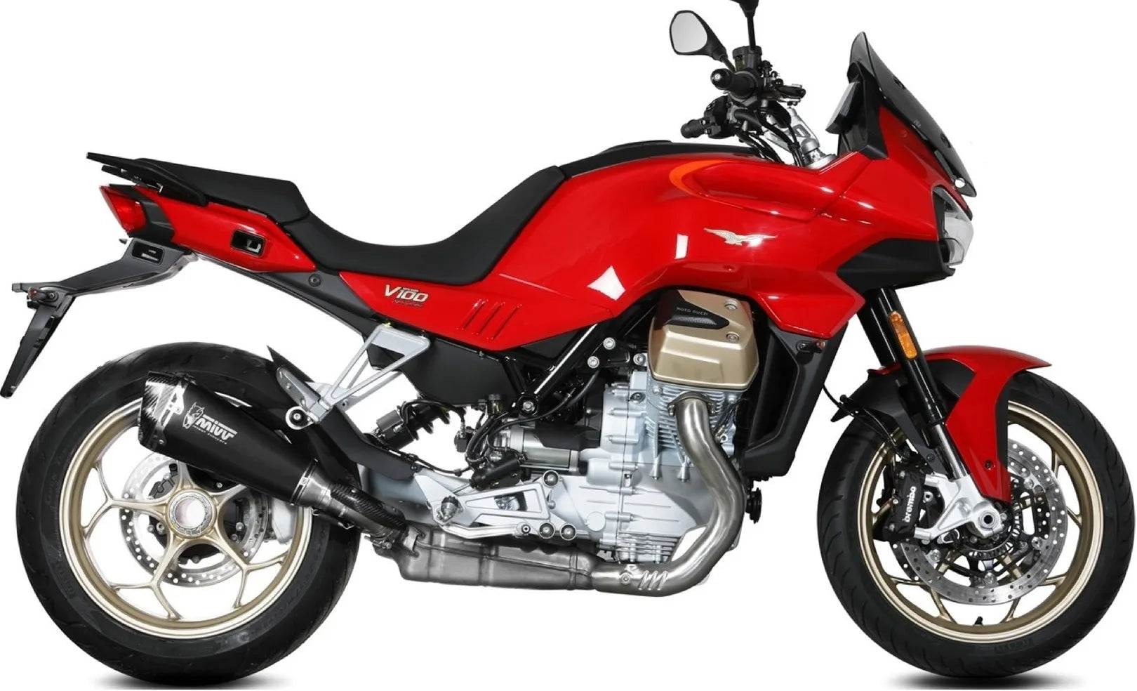 Complete Non-Catalytic Exhaust System With Sound Certification Delta Race Steel Black Carbon - Mivv Compatible With Moto Guzzi V 100 Mandello 1000 (2022-2024)