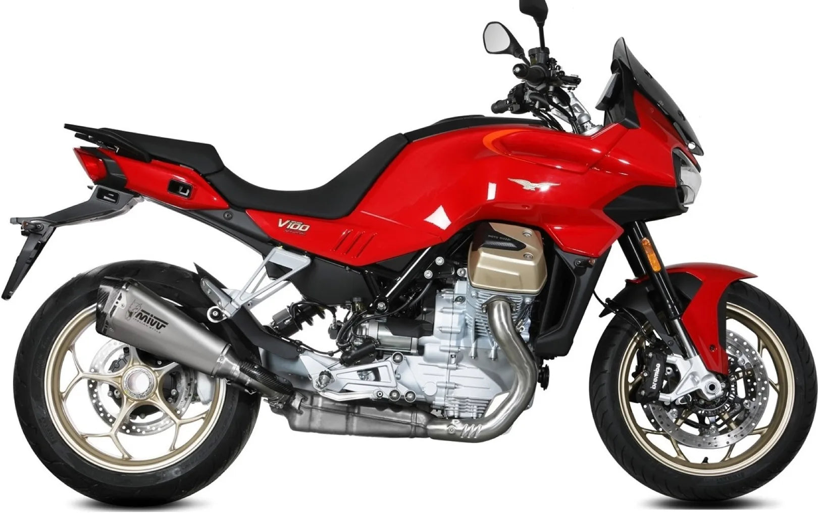 Complete Non-Catalytic Exhaust System With Sound Certification Delta Race Stainless Steel Carbon - Mivv Compatible With Moto Guzzi V 100 Mandello 1000 (2022-2024)