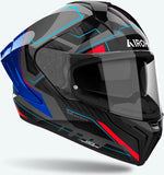 Full-Face Motorcycle Helmet Airoh Matryx - Mxrk18 Composite Carbon Blue Red Glossy Rocket Size L